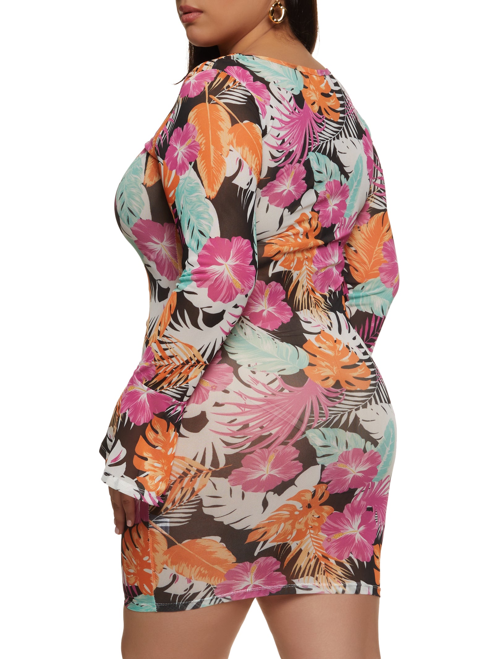 Plus Size Tropical Print Ruched Front Dress 3933