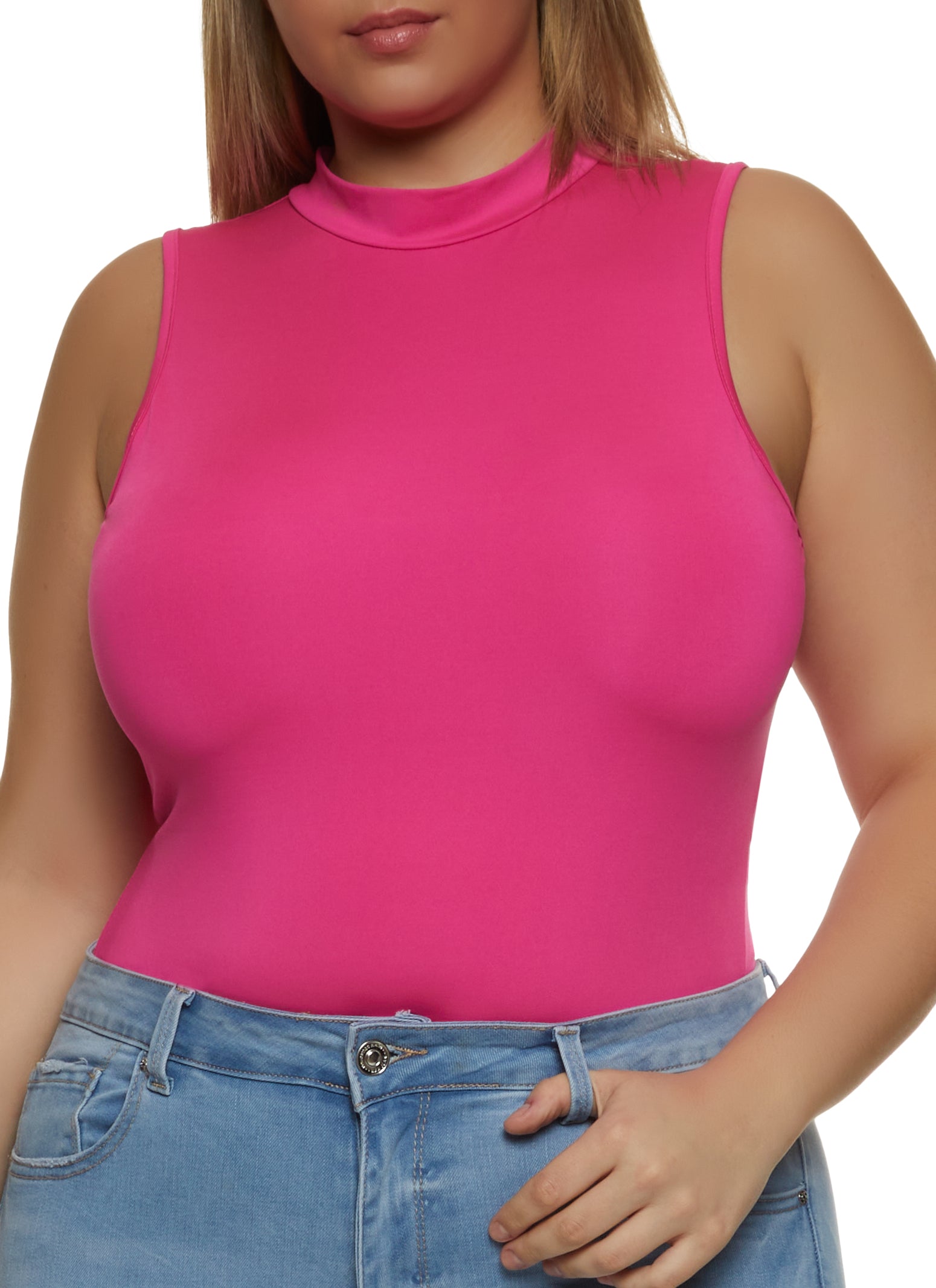 Plus Size Mock Neck Sleeveless Bodysuit 