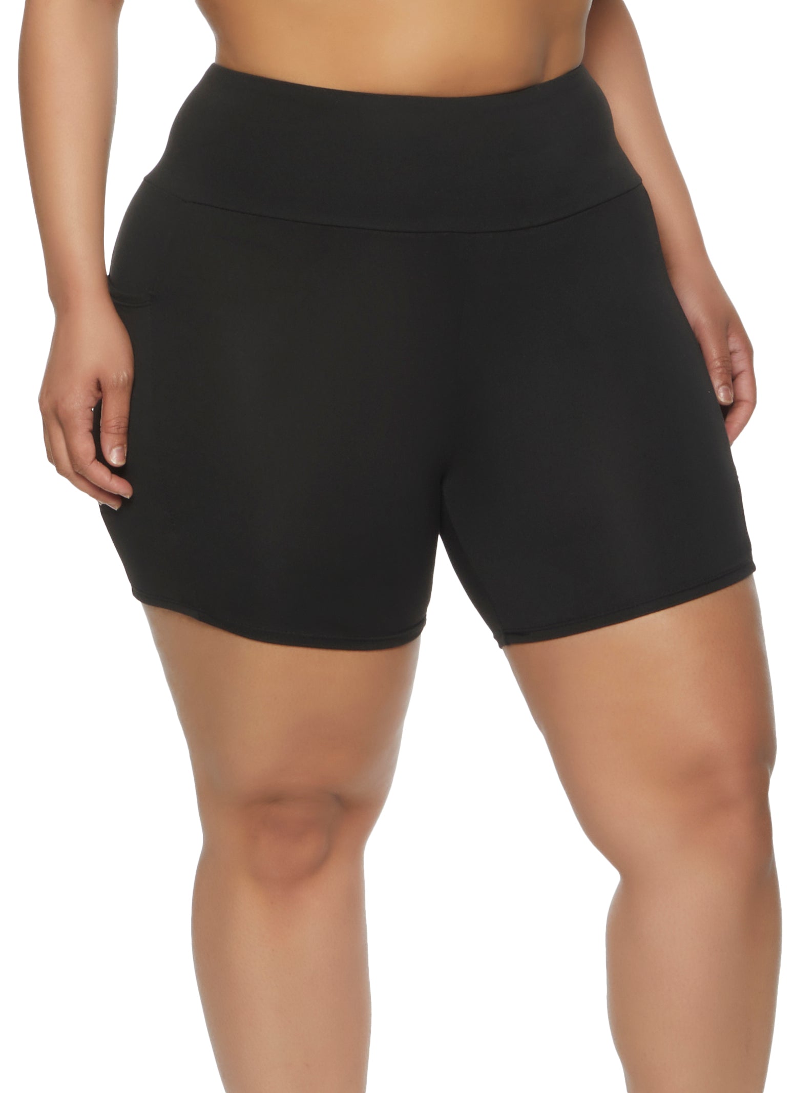 Plus Size Cell Phone Pocket High Waisted Biker Shorts