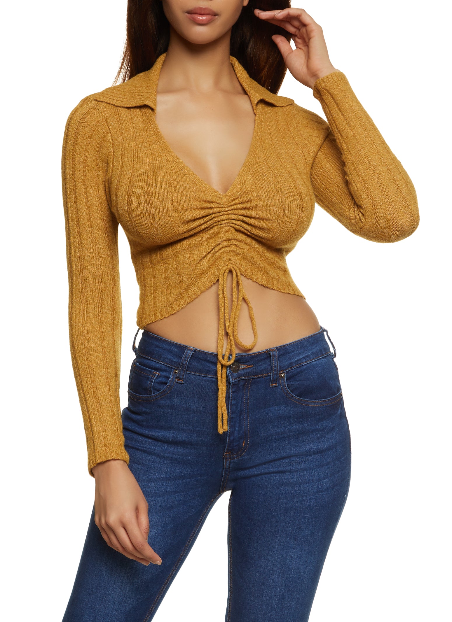 Drawstring cropped sweater hot sale