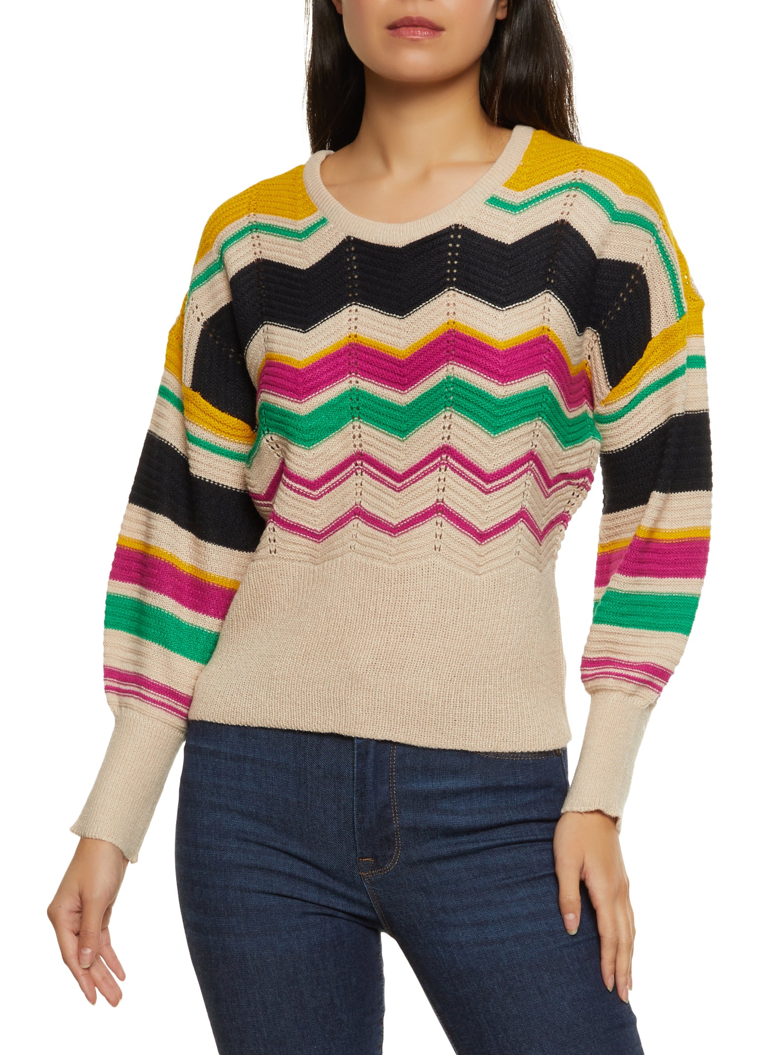 Puff Sleeve Chevron Knit Sweater