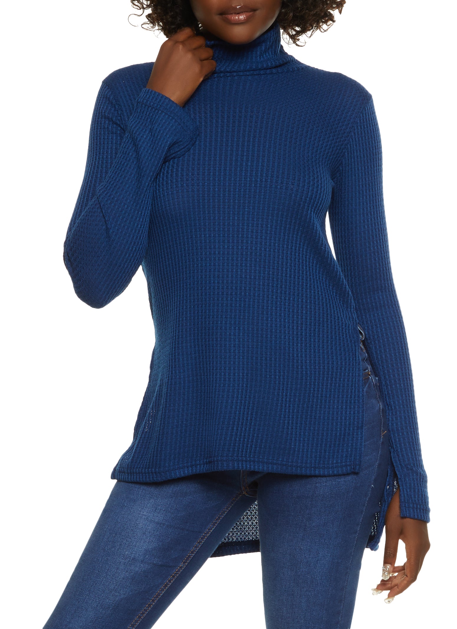 Waffle Knit Turtleneck Top