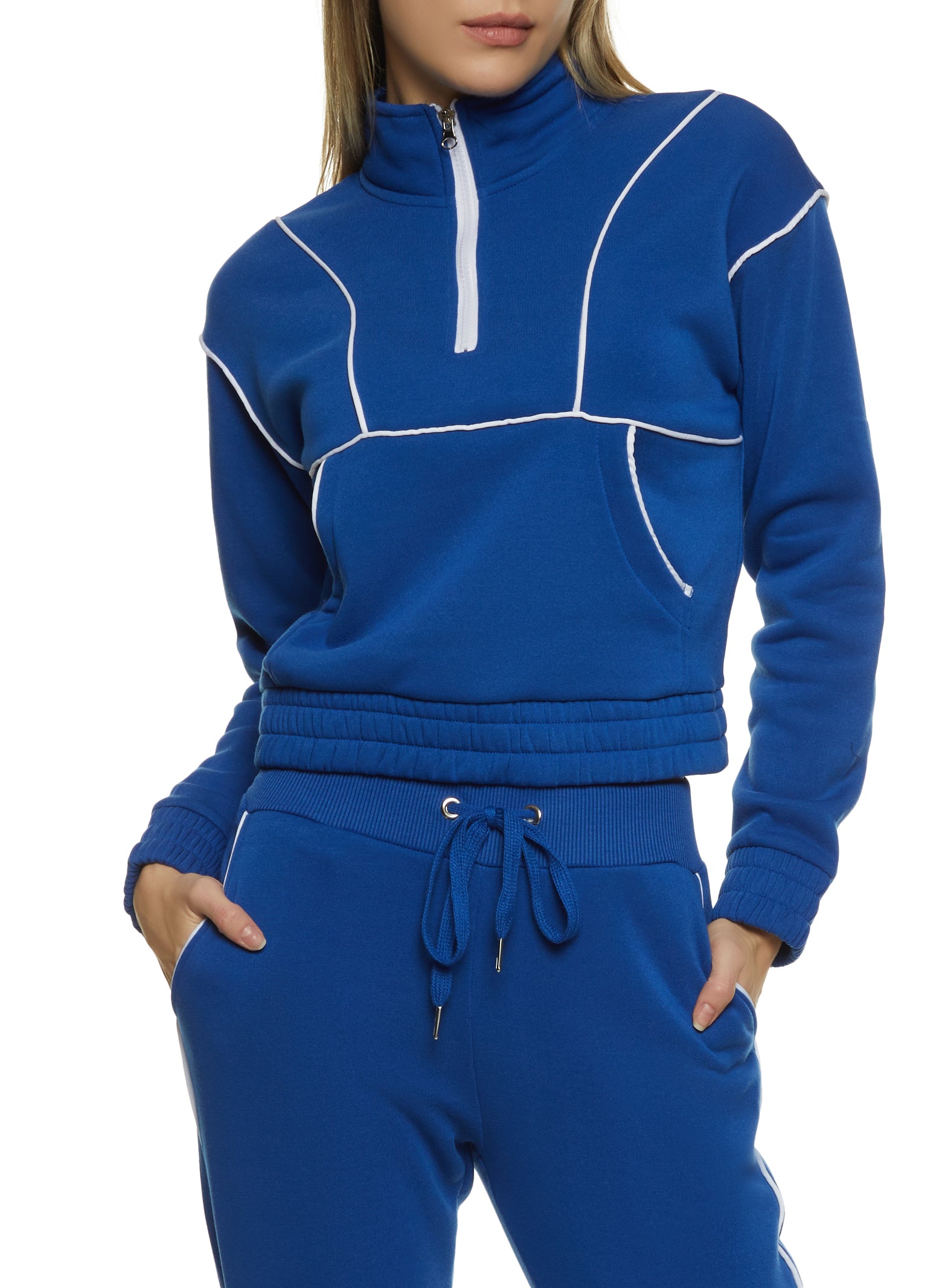 Contrast Piping Half Zip Sweatshirt - Royal Blue
