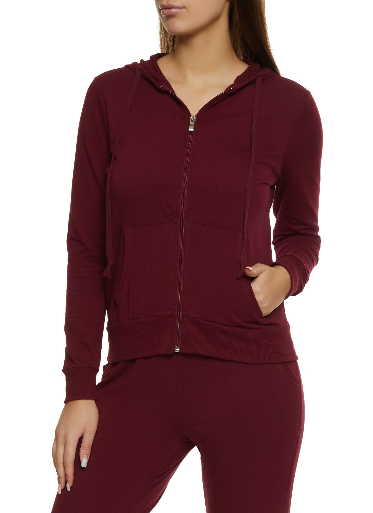 French Terry Zip Up Hoodie Burgundy