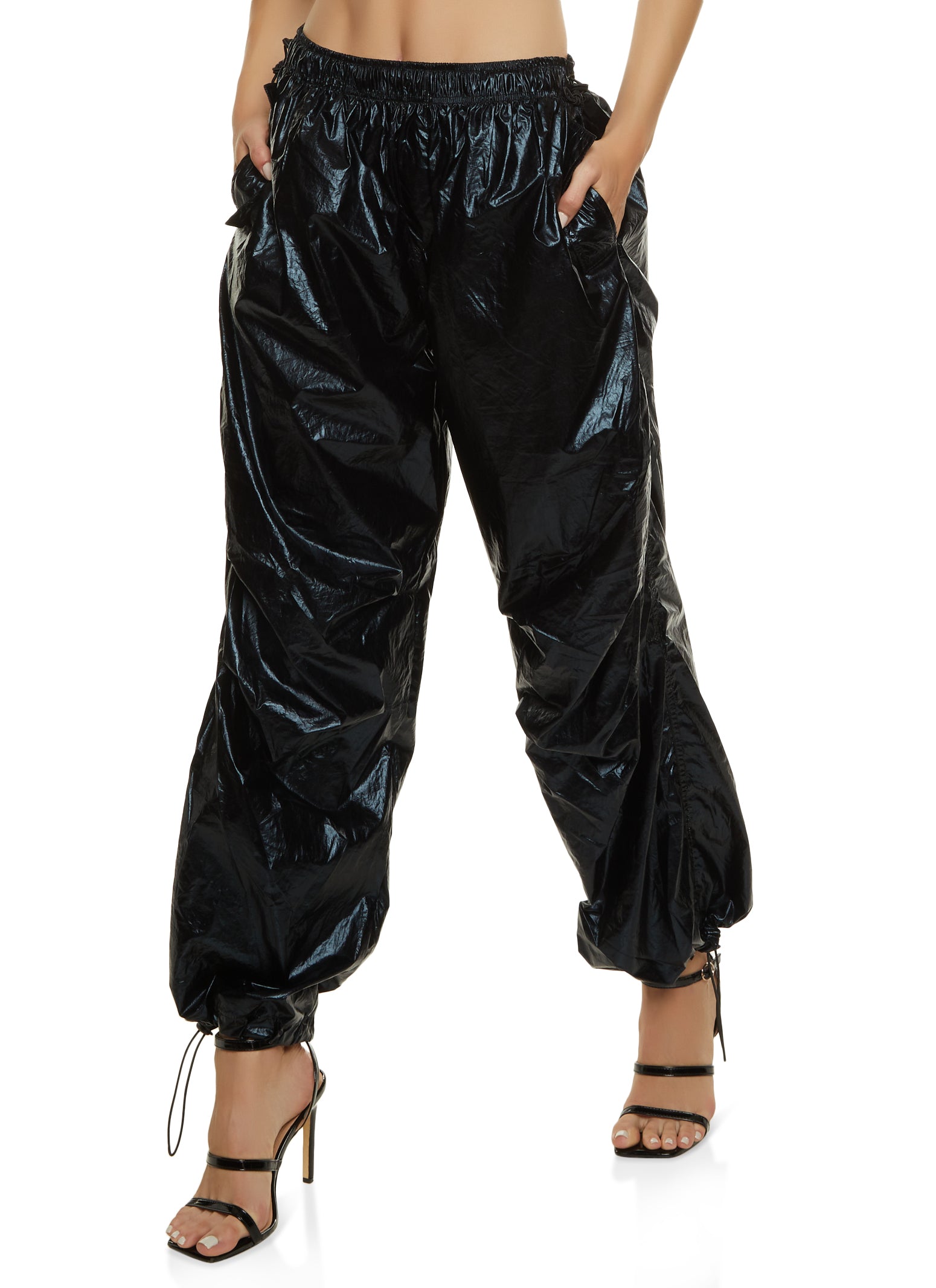 Metallic Parachute Pants - Black