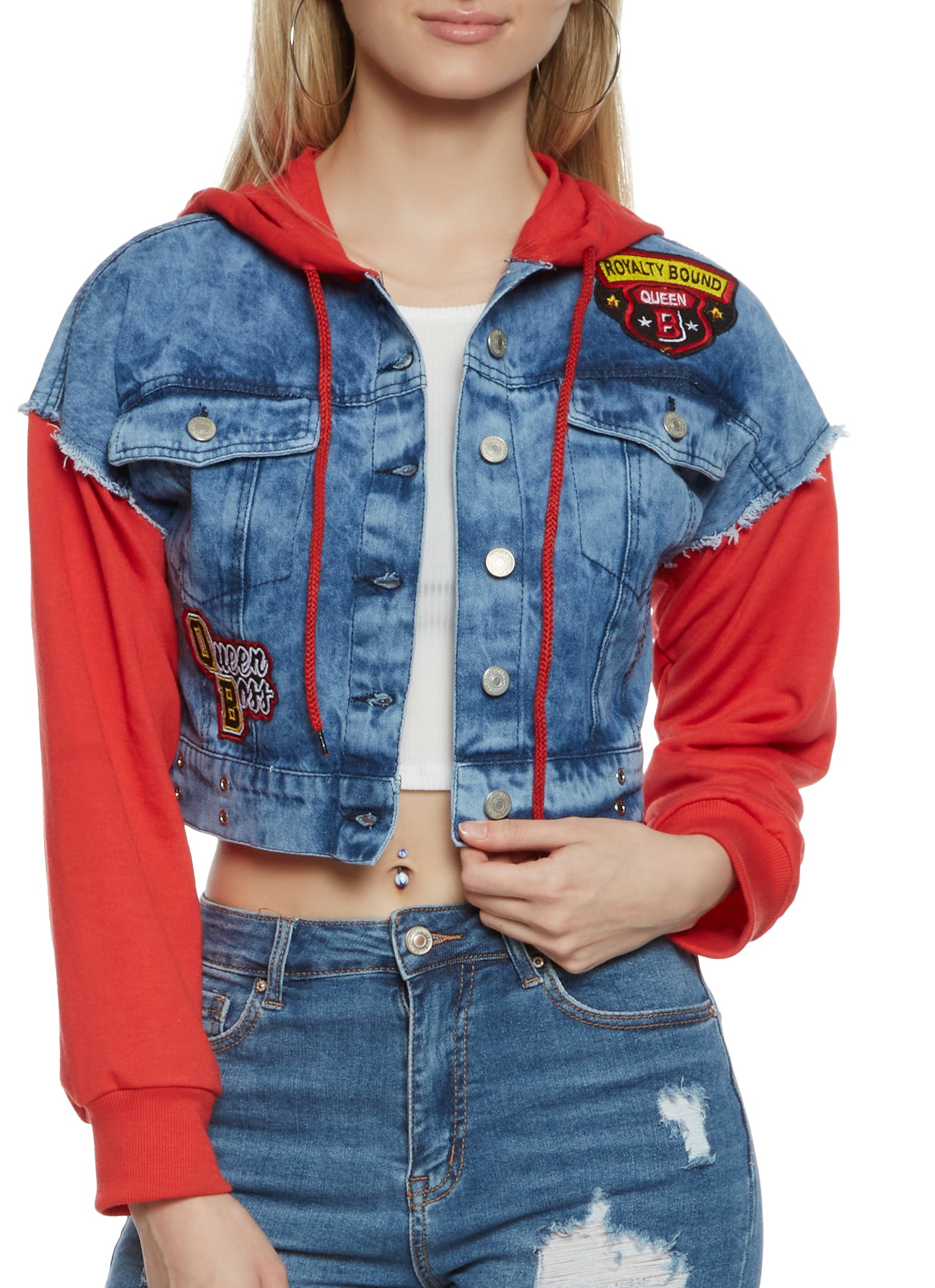 Jean Jacket With Frayed Detail - Red