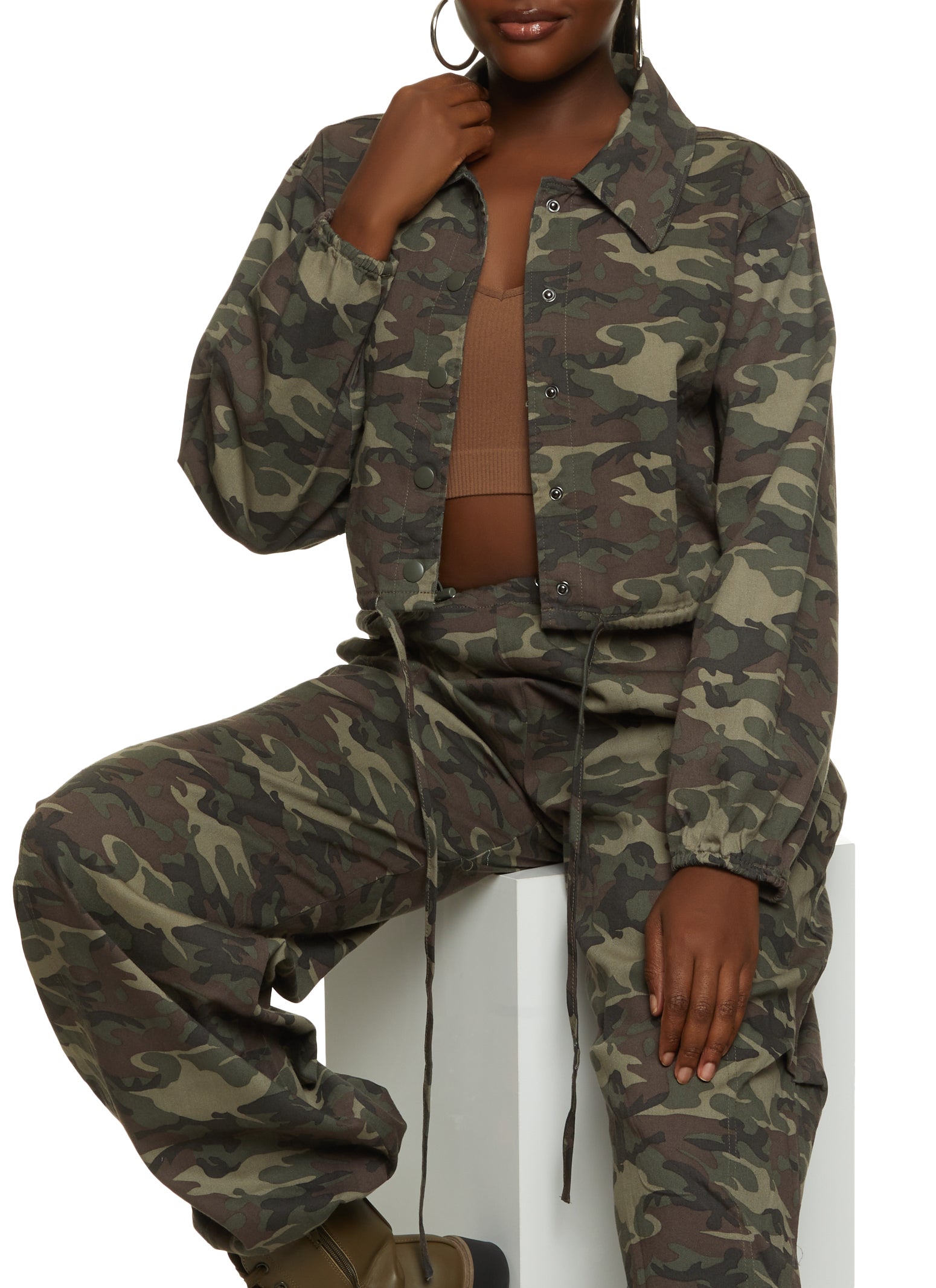 Camouflage Jacket for Women Camo Midi Coat With Hood Military