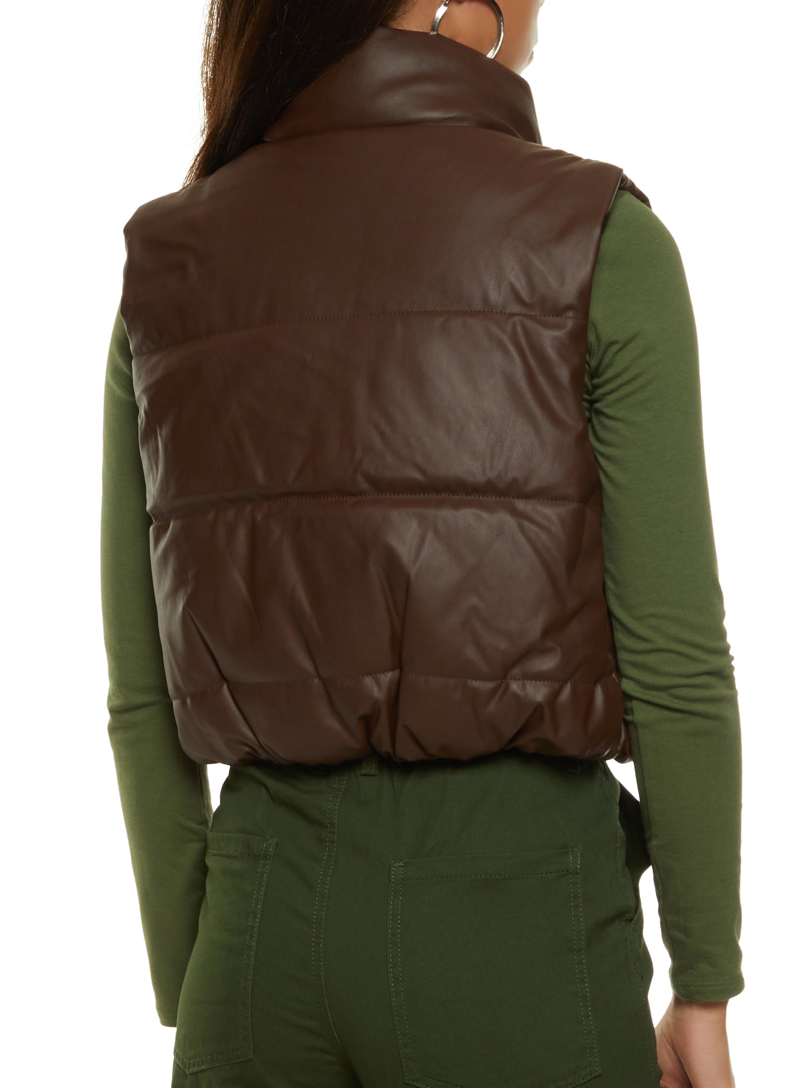 Cropped Puffer Vest Brown / S