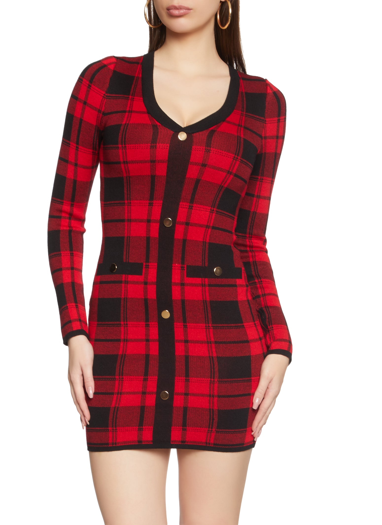 red plaid sweater dress