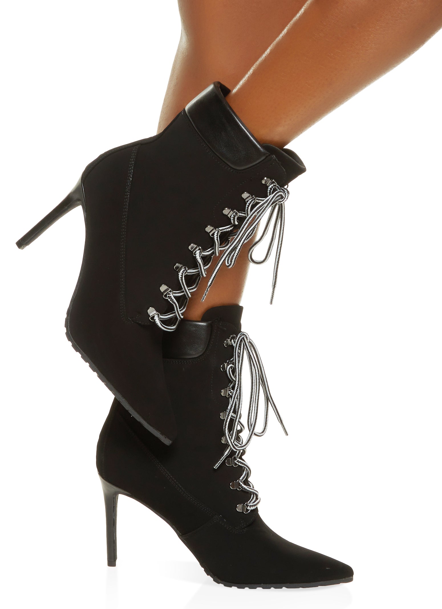 Women's Closed Pointed Toe Chain Studded Stiletto Ankle Boots Red Bottom  Heels