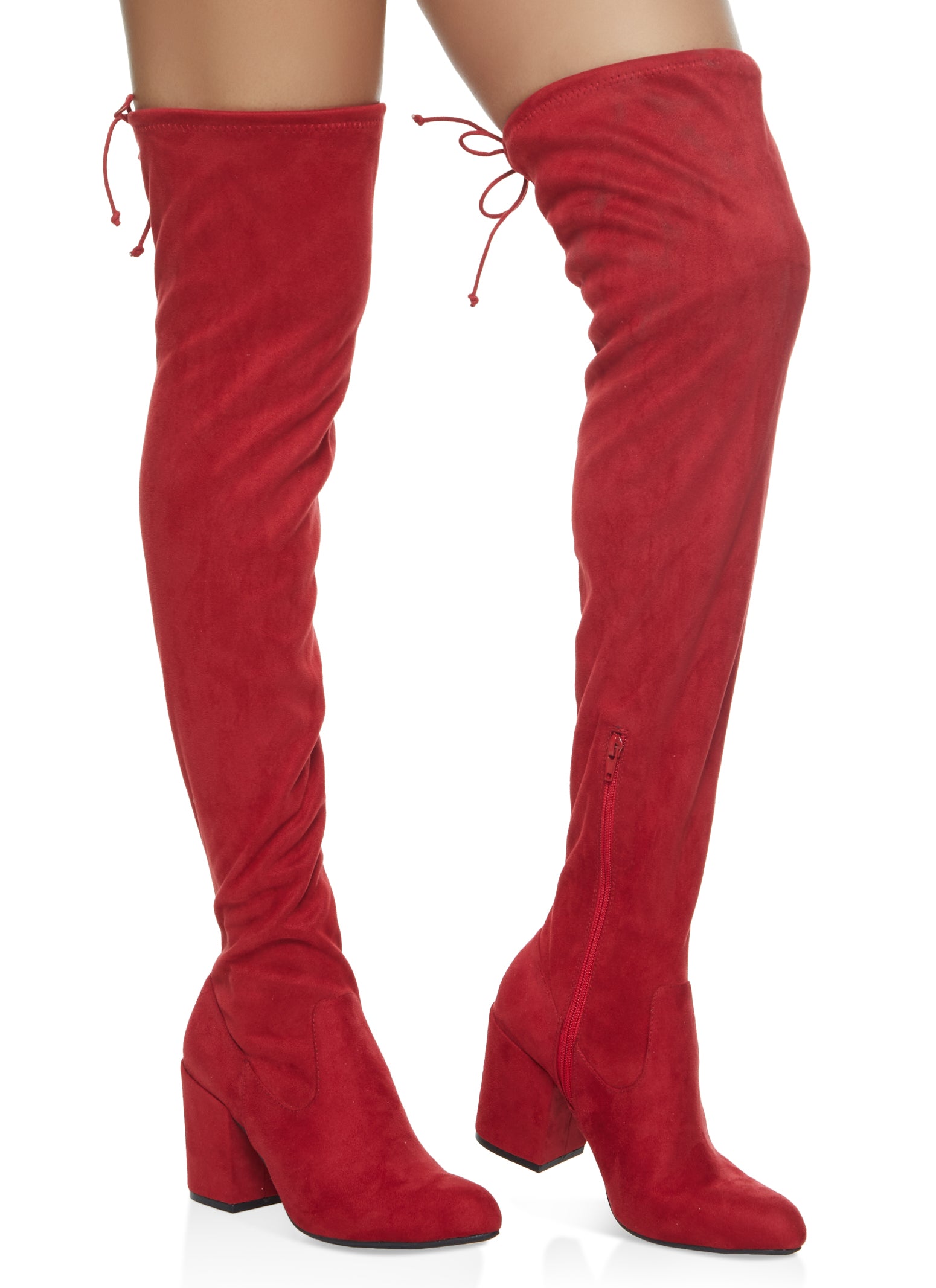 Block Heel Over the Knee Boots - Red S