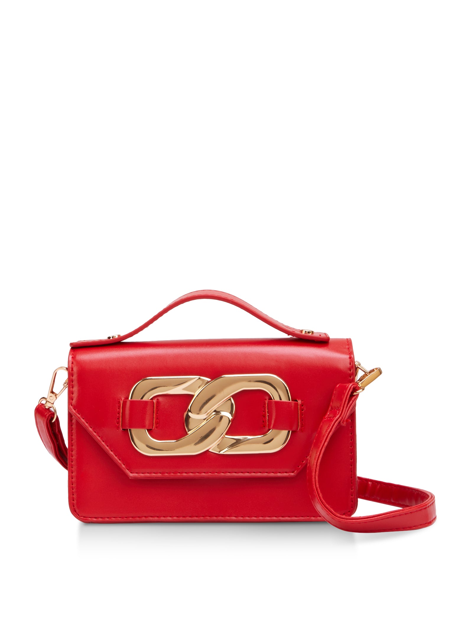 The Chain Link Leather Crossbody Red