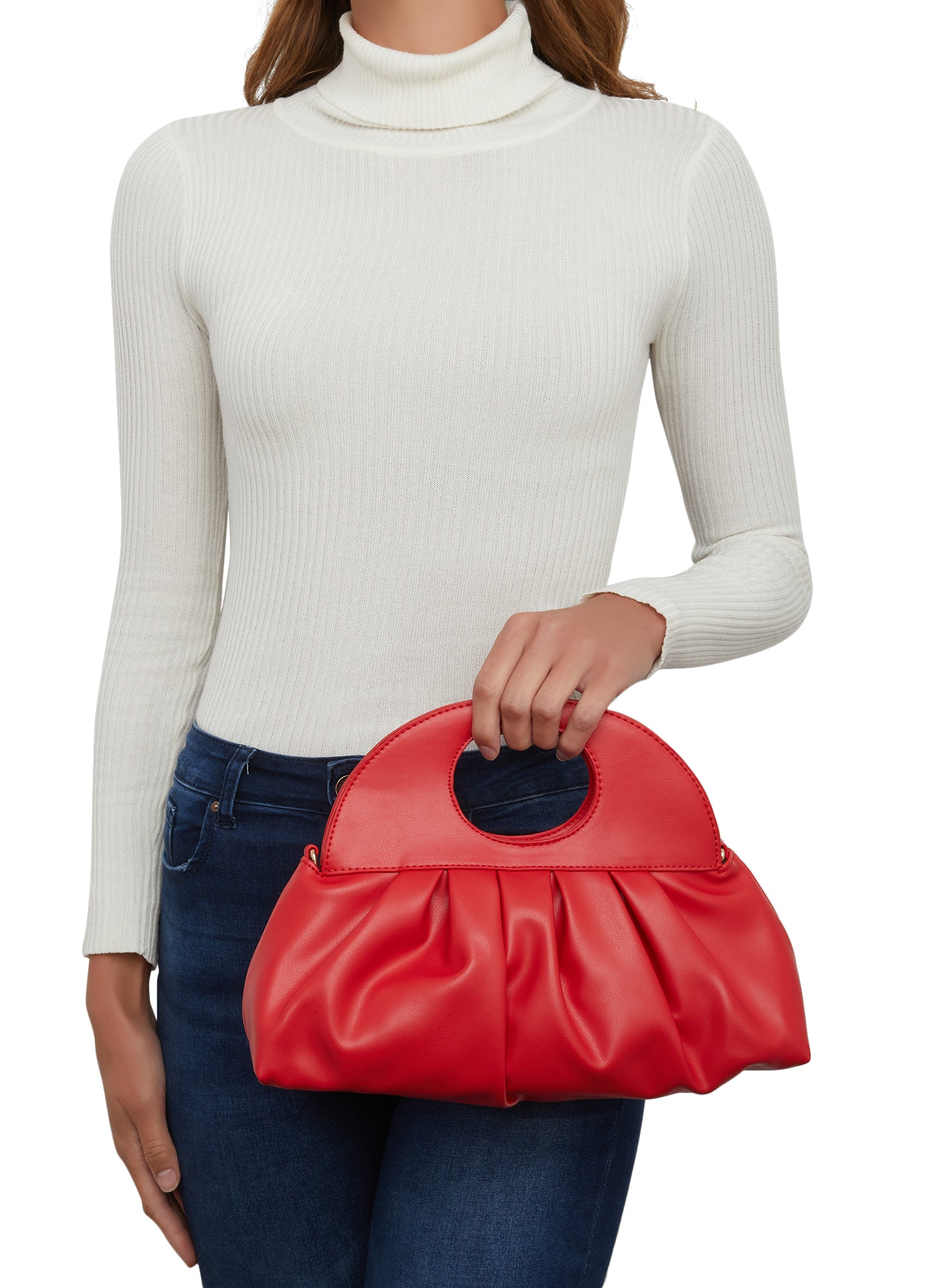 Red faux leather envelope clutch