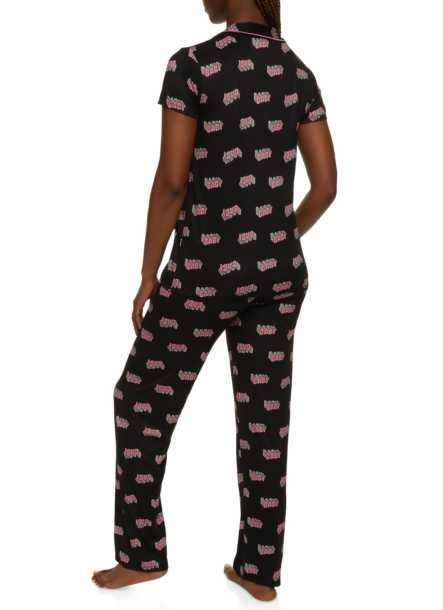 Baby Print Notch Collar Pajama Shirt and Pants