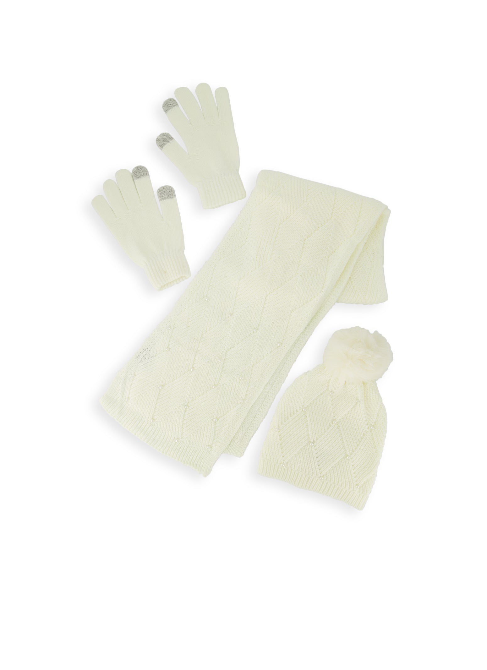 White Faux Fur 'CC' Gloves