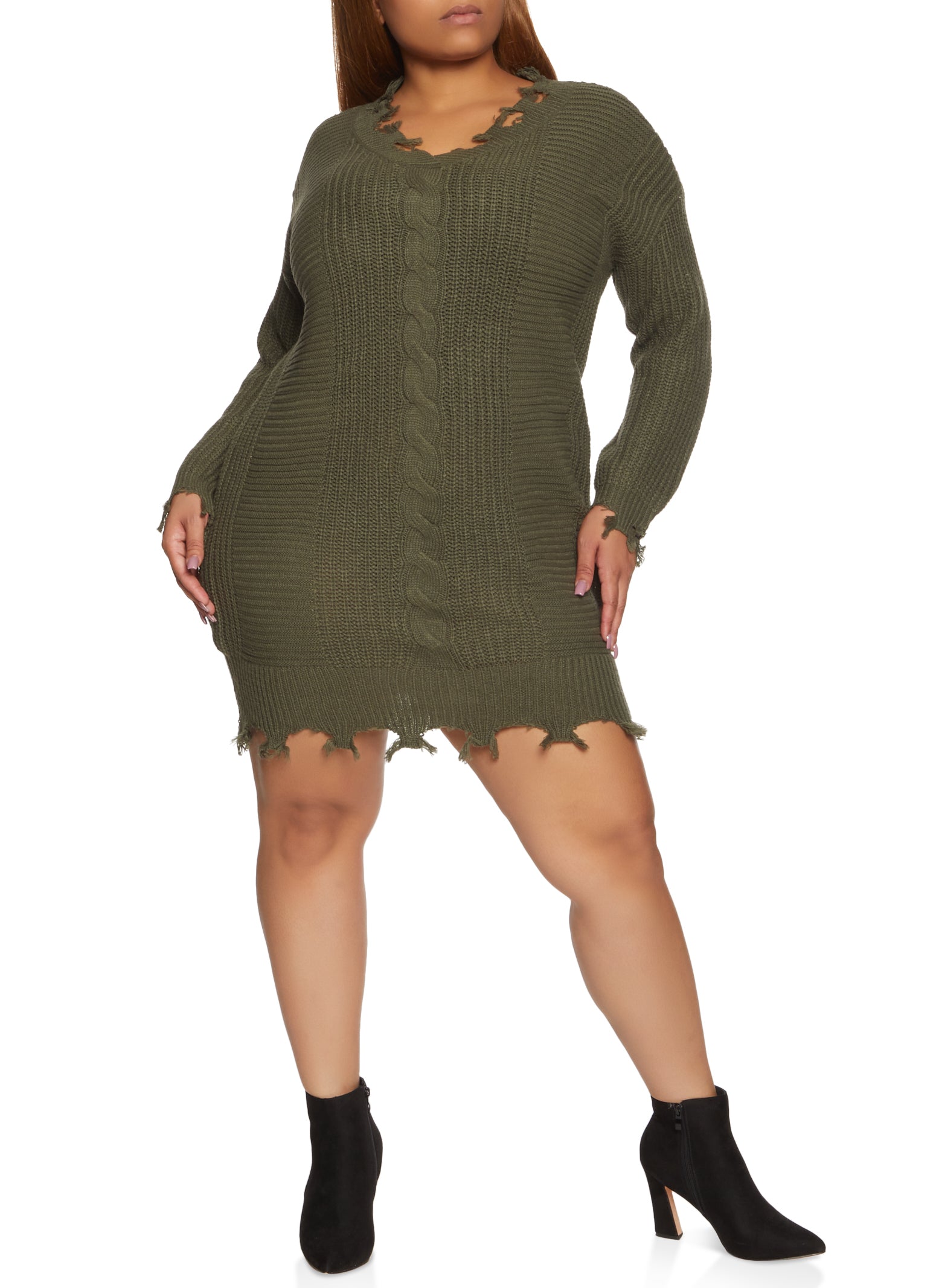 Plus Size Cable Knit Sweater Dress 7855