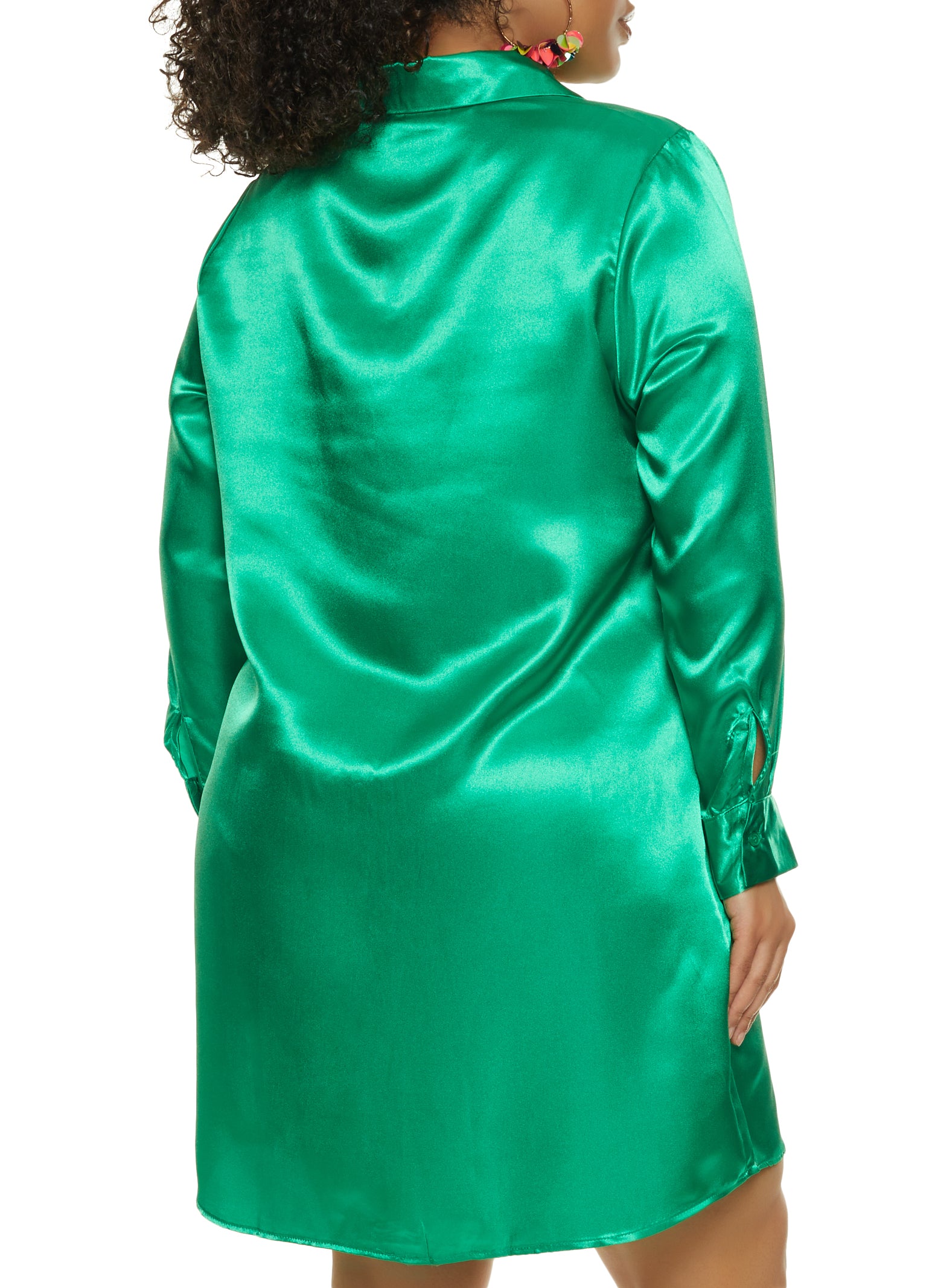 Emerald Silky Shirt Dress