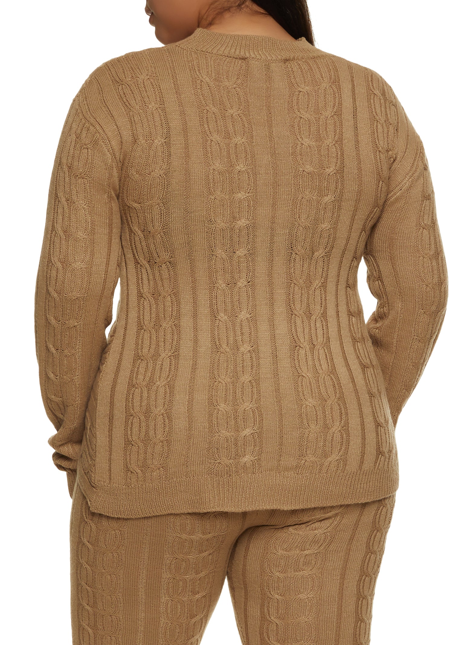 Plus Size Cable Knit Cut Out Criss Cross Sweater