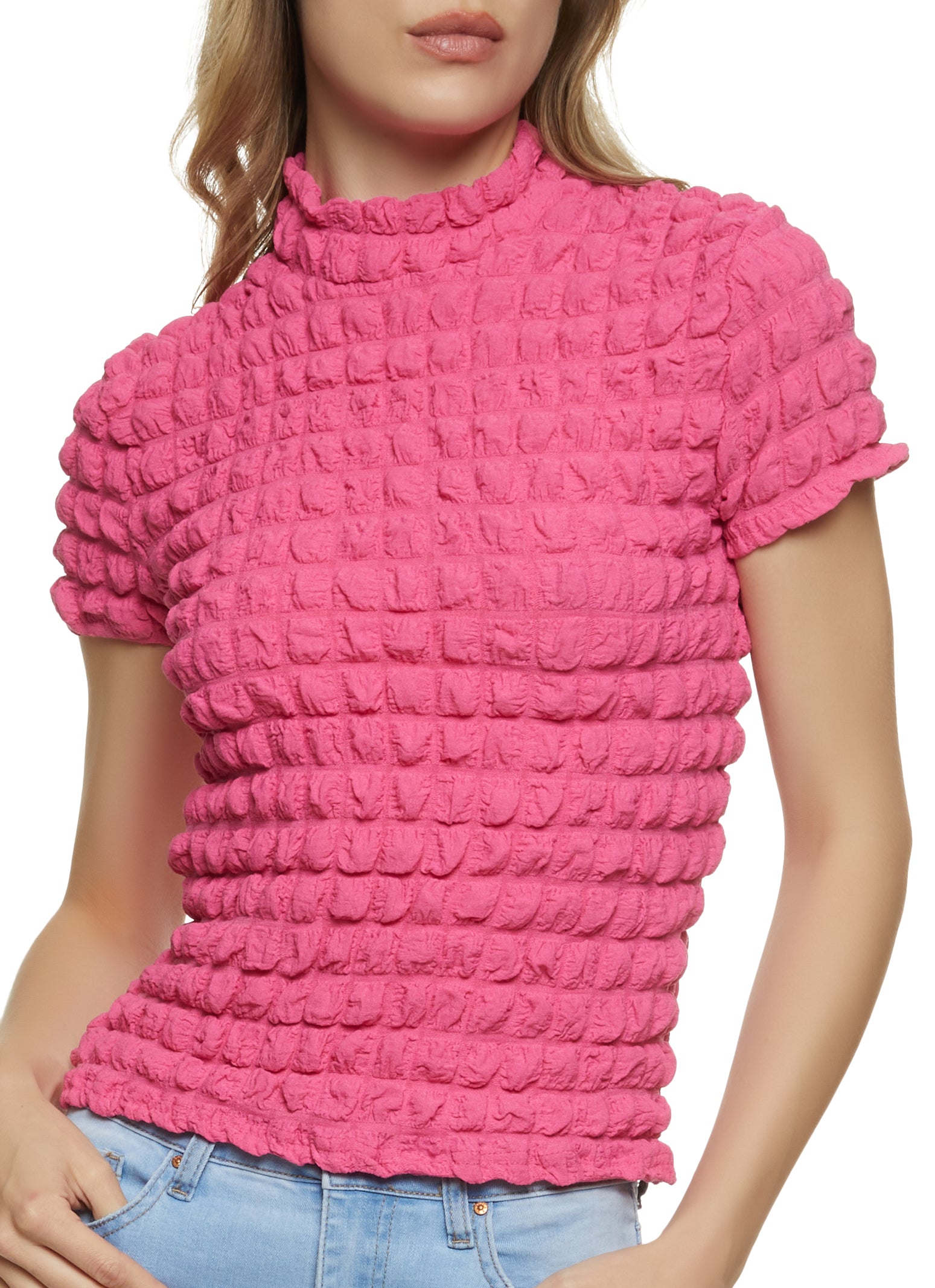 Bubble Knit Mock Neck Top