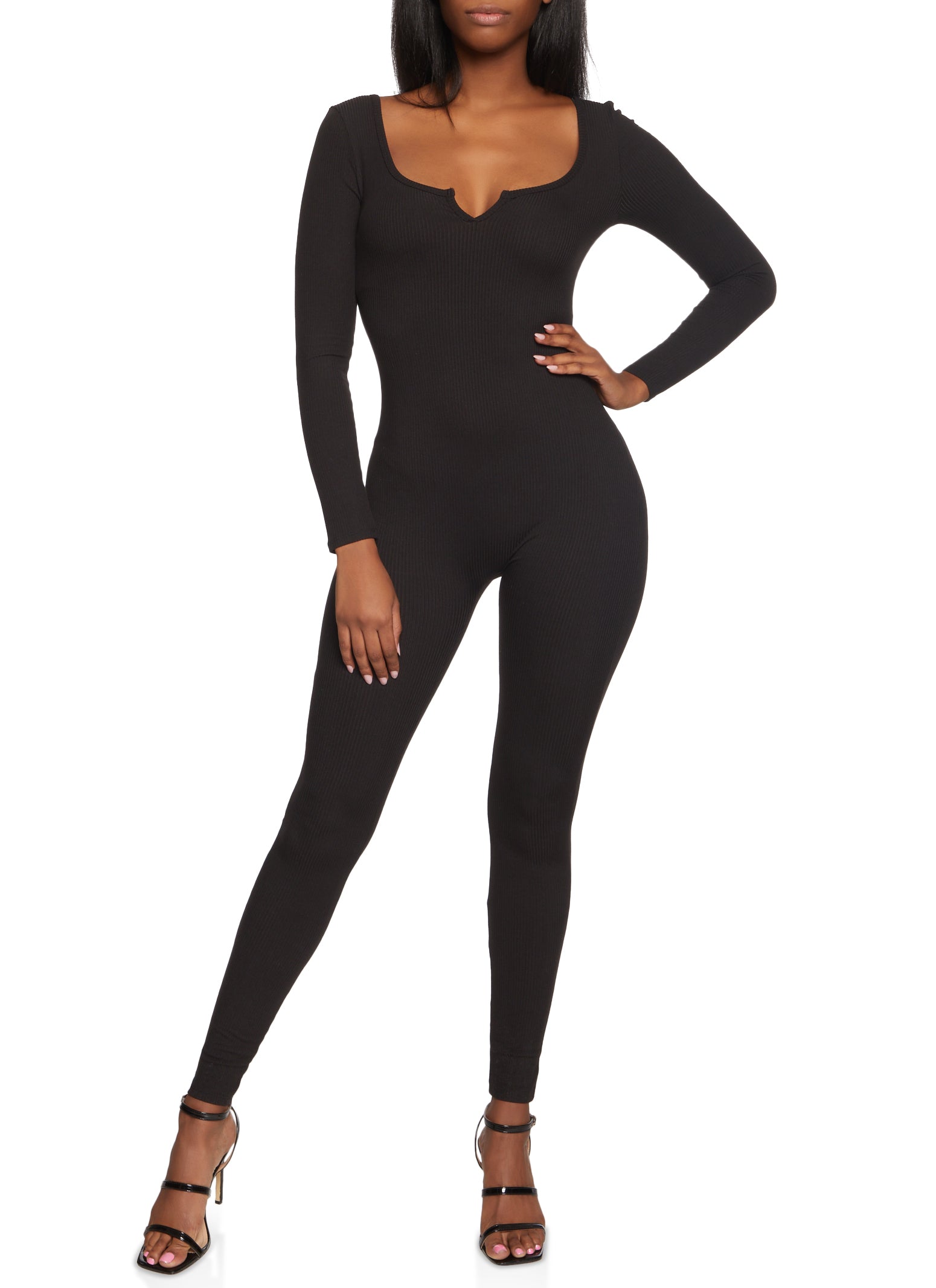 5Besties Women's Playing with Your Feelings Zip-Front Long Sleeve Catsuit in Black - Size L