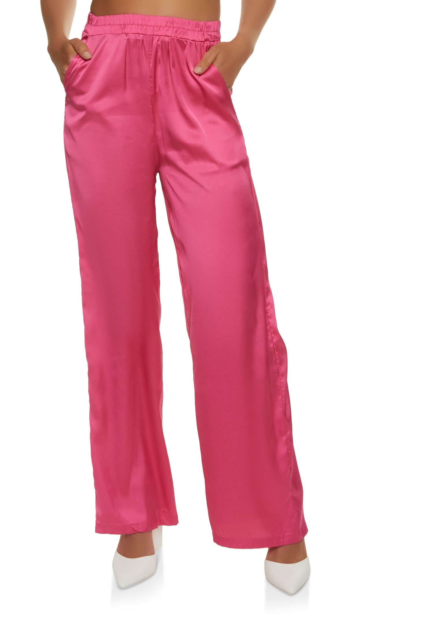 Color Block Satin Pants Set (Orange/ Fuchsia)