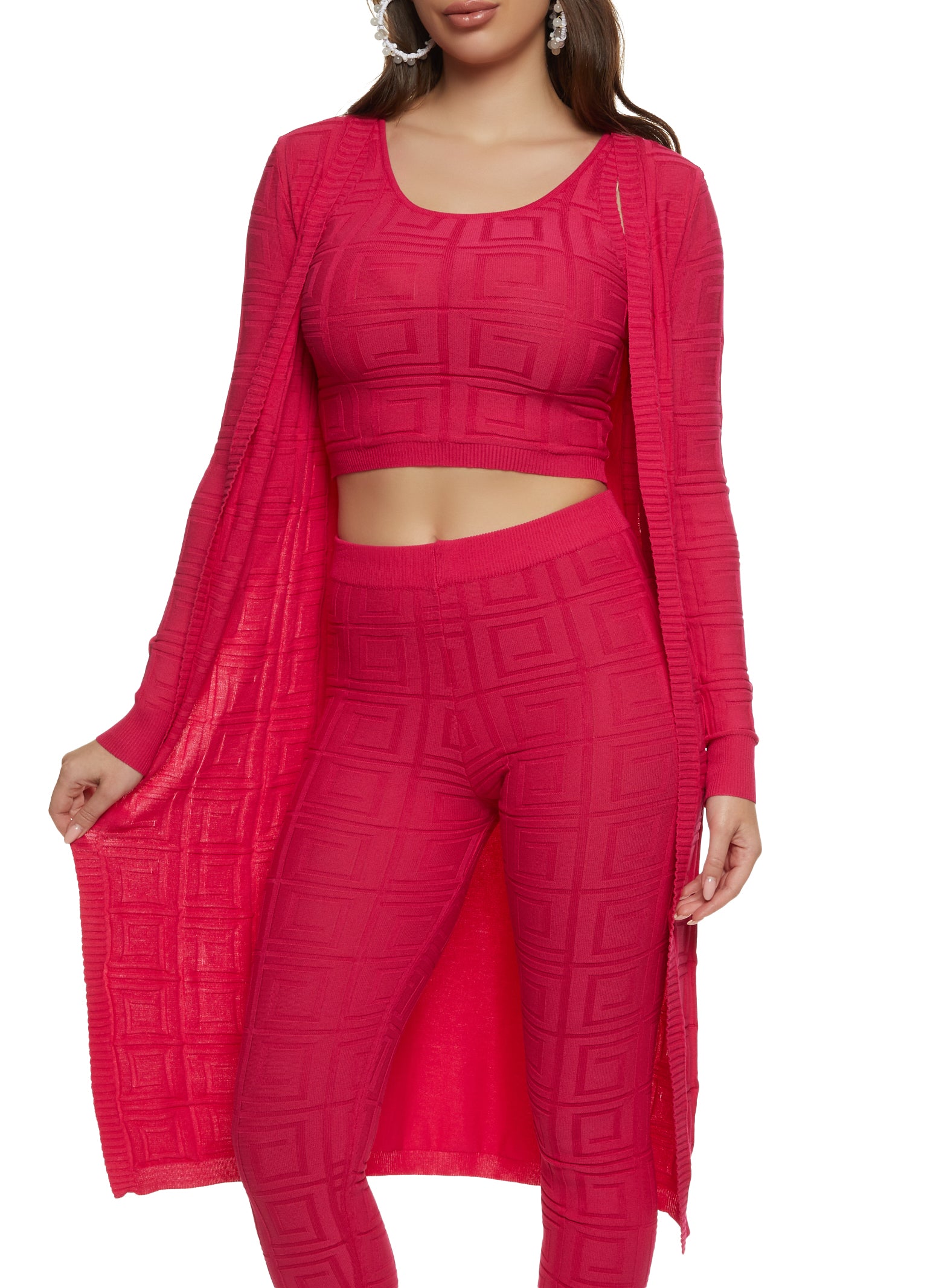 Red Cardigan - Textured Knit Cardigan - Cropped Cardigan | Boho Pink