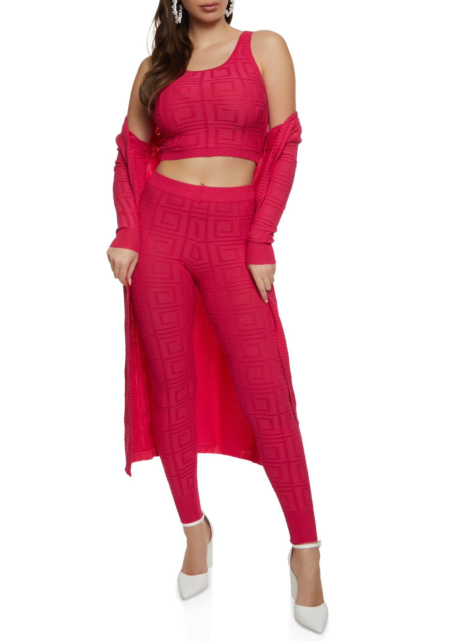 Red Cardigan - Textured Knit Cardigan - Cropped Cardigan | Boho Pink