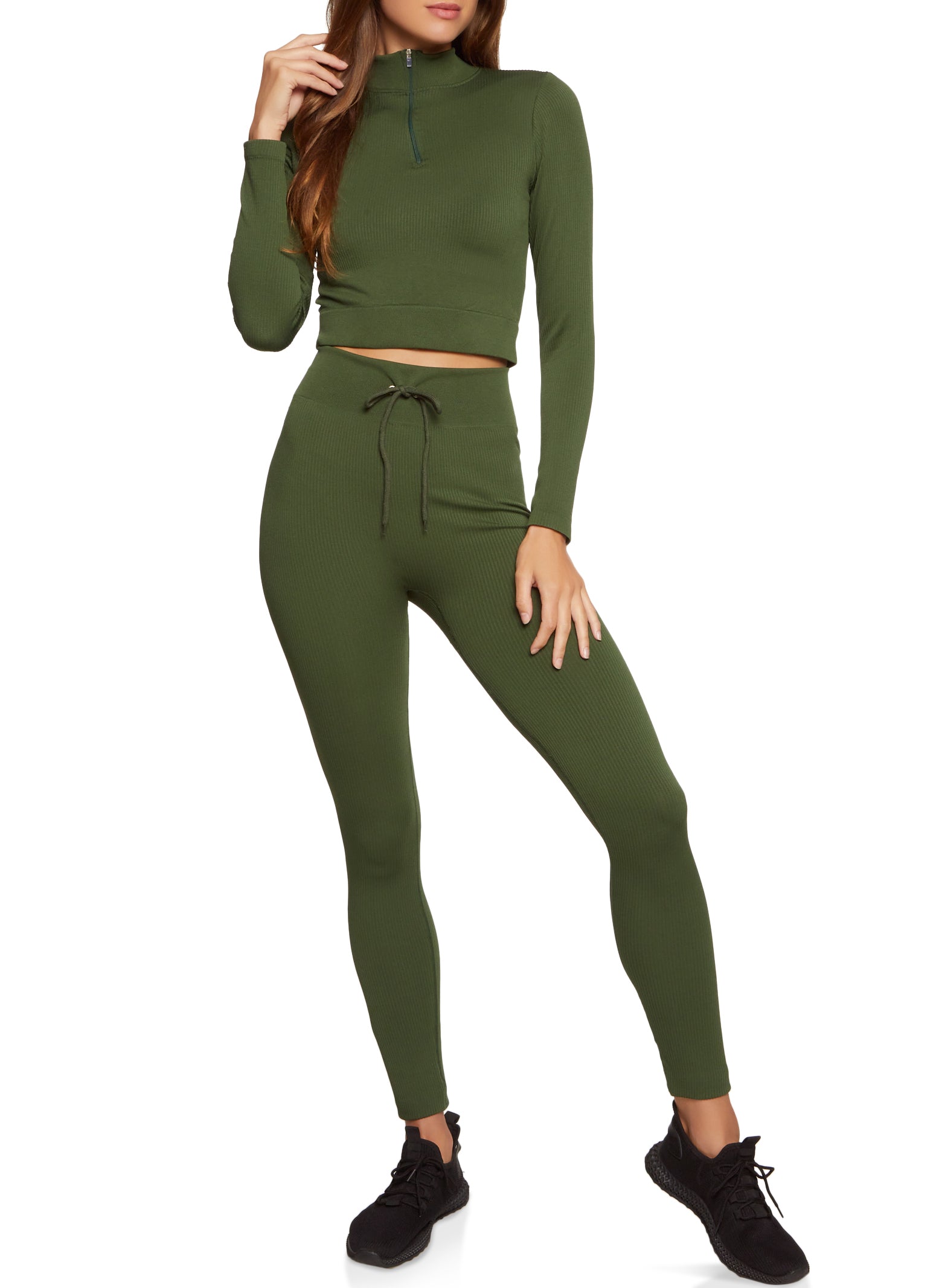 Seamless Compression Rib Half Zip Crop Top