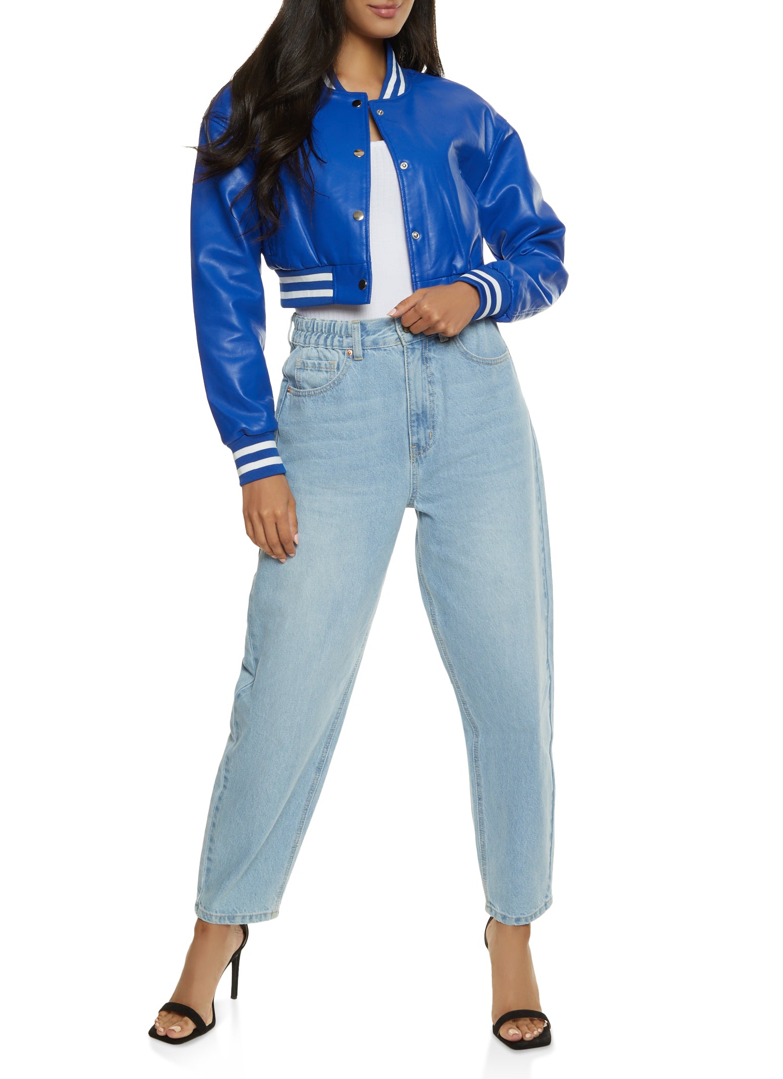 Blue Cropped Varsity Baseball Jacket Blue / S