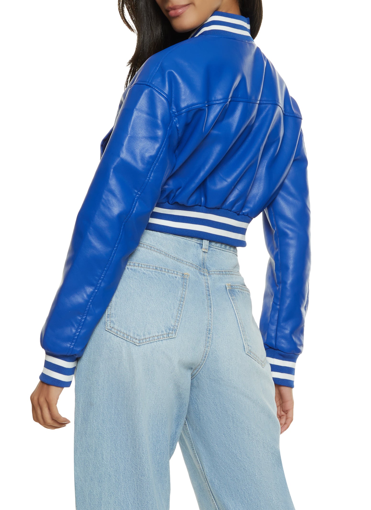 Dandyluxe Faux Leather Baseball Jacket Blue M