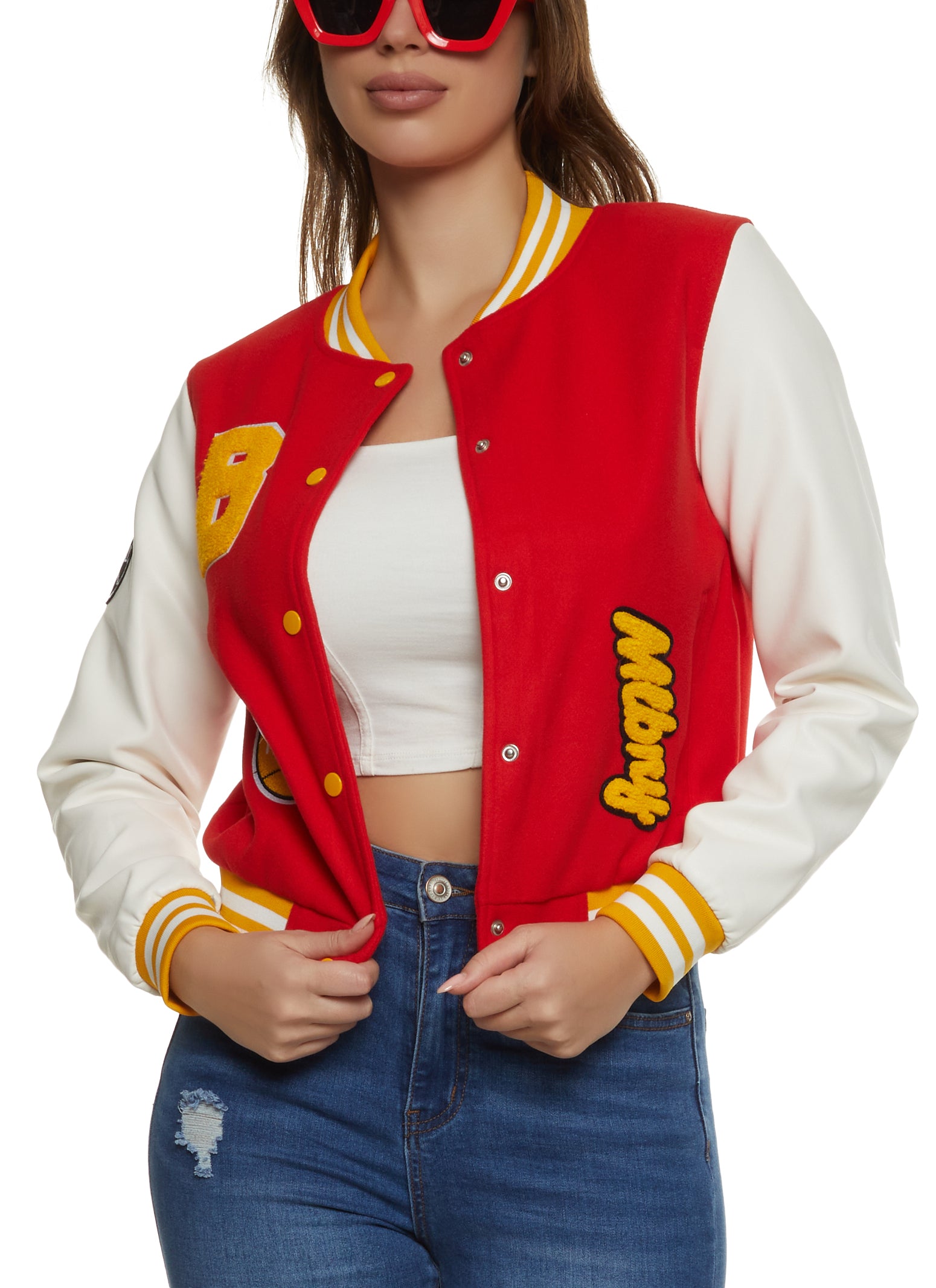 Women's Red Letterman Jacket with White Sleeves - College Varsity Jacket  *Ends Soon*