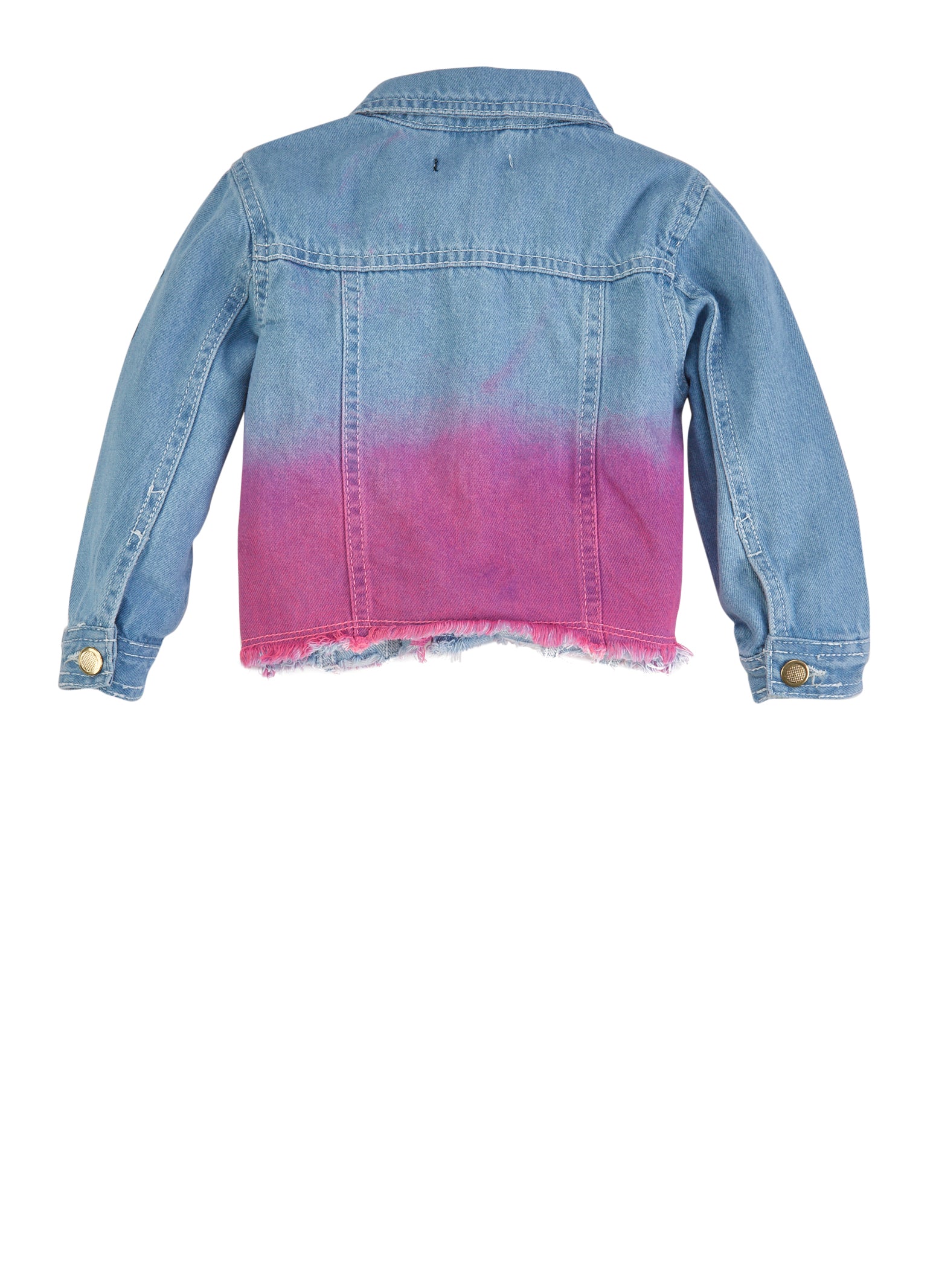 Girls Long Rainbow Ombre Sleeve Hooded Denim Jacket