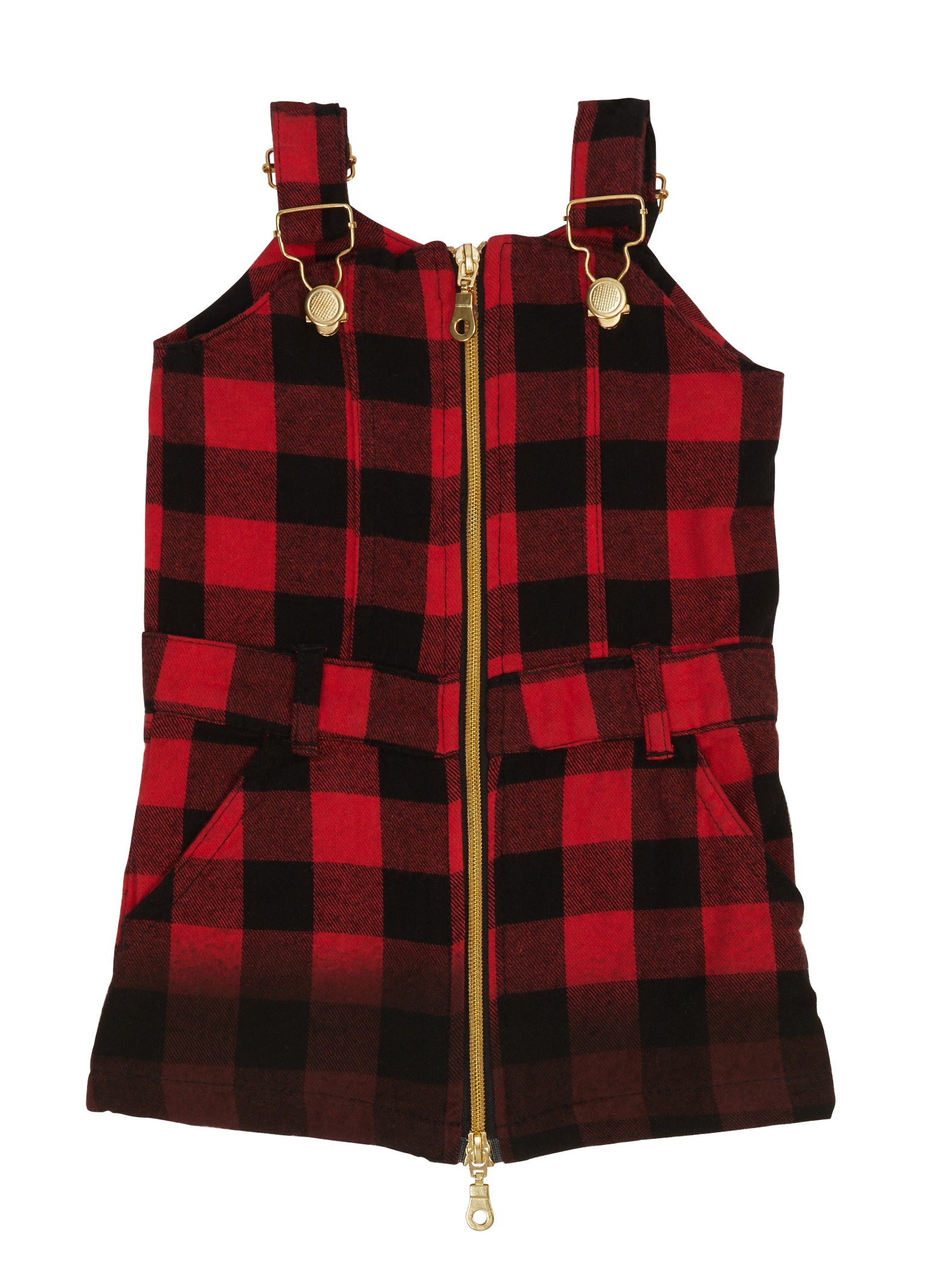 Baby Girls 12-24M Ombre Plaid Zip Front Overall Dress - Red