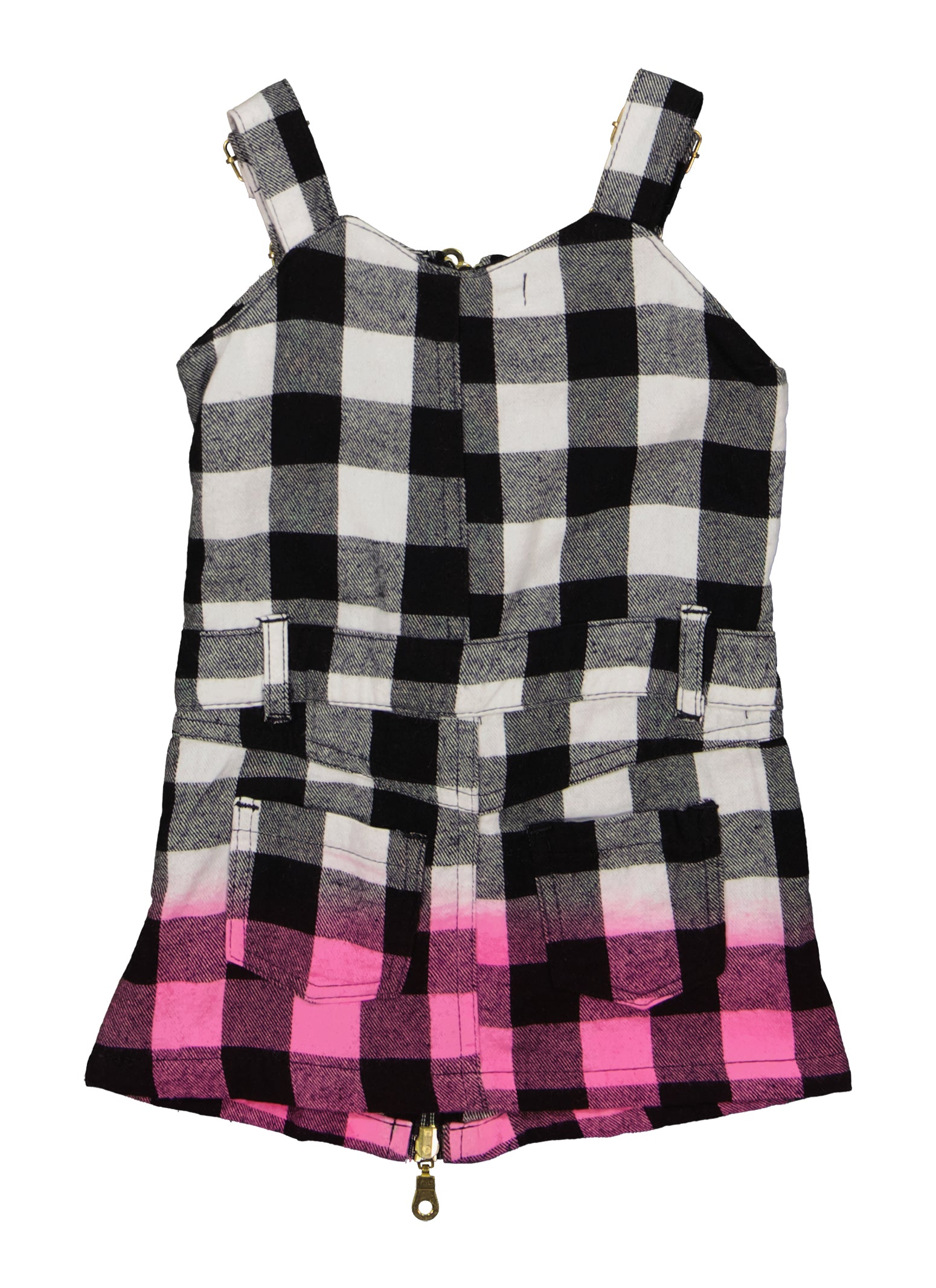 Baby Girls 12-24M Ombre Plaid Zip Front Overall Dress - Pink
