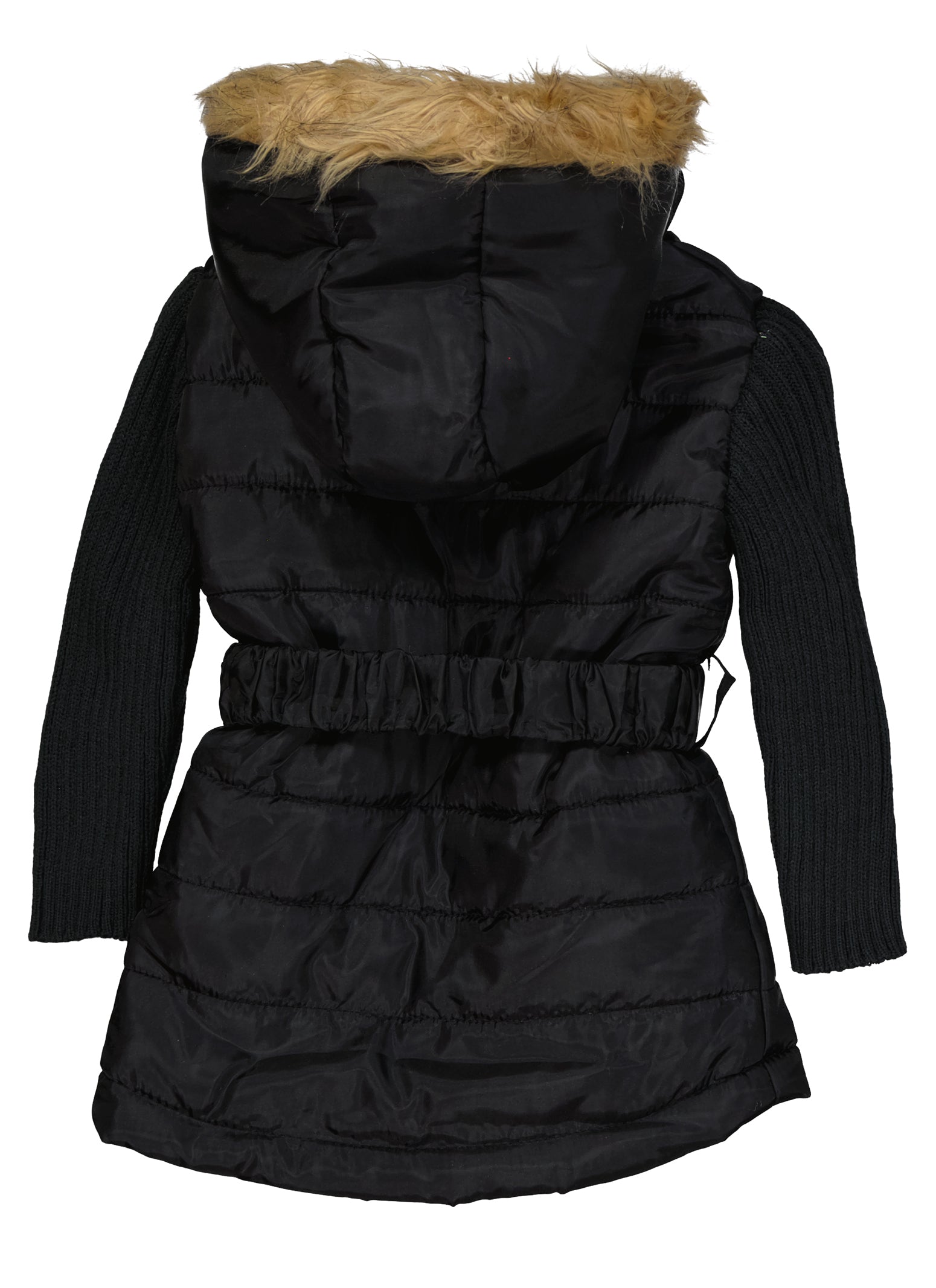 Belted Faux Fur Hooded Coat Black