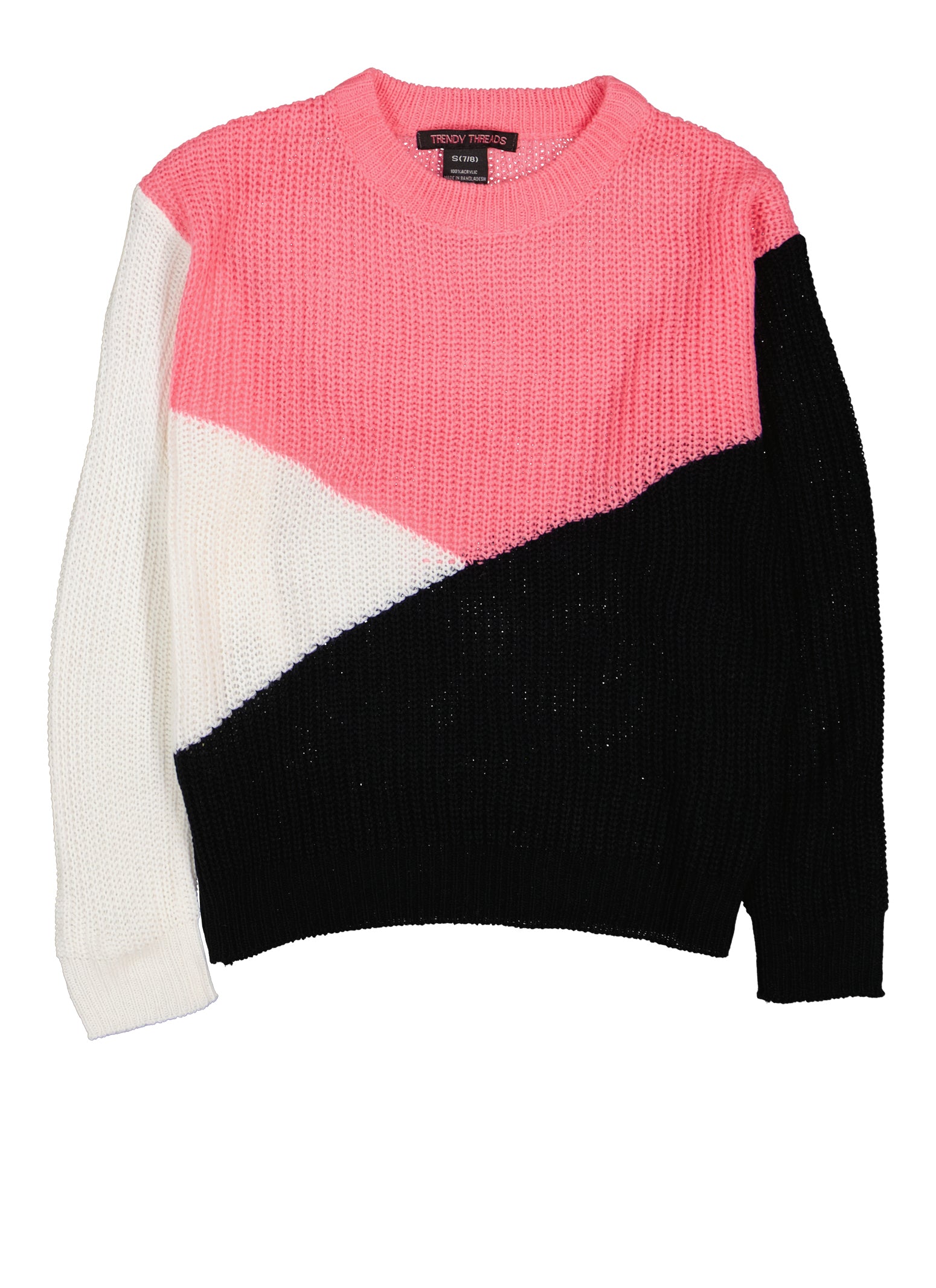 Girls Crew Neck Color Block Sweater