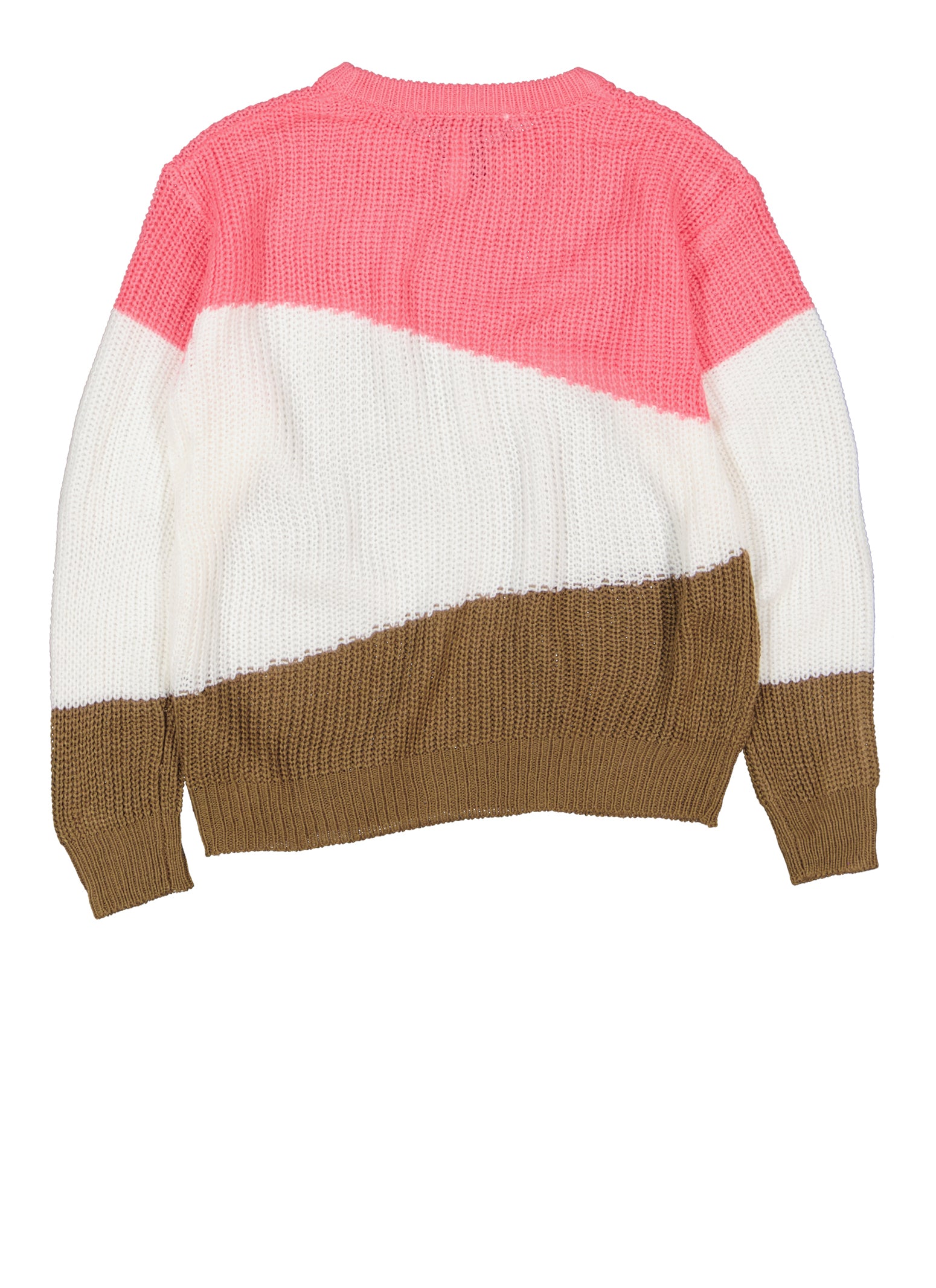 Girls Color Blocked Crew Neck Knit Sweater