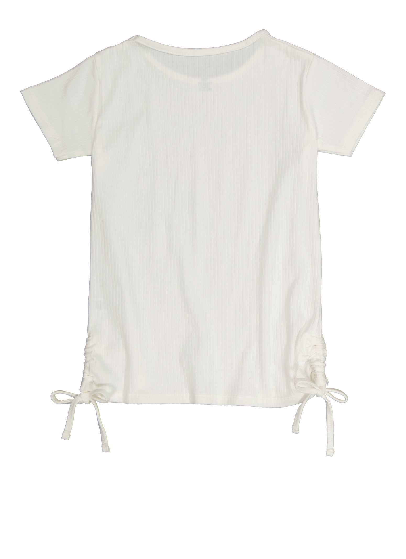 Girls Rib Knit Ruched Side Tie T Shirt