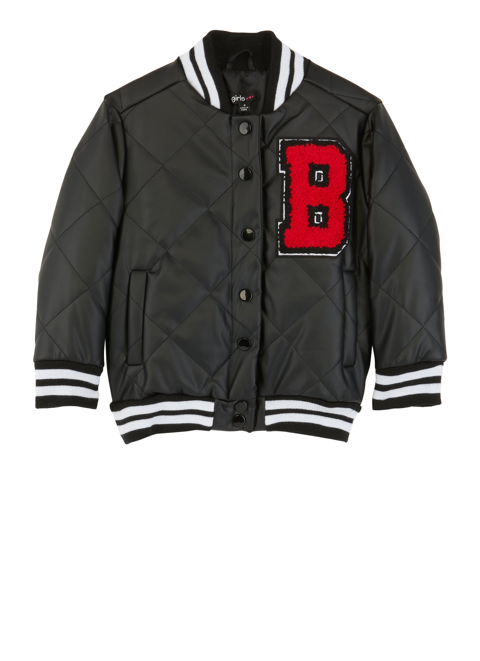 Black Quilted Leather Bomber Varsity Letterman Jacket