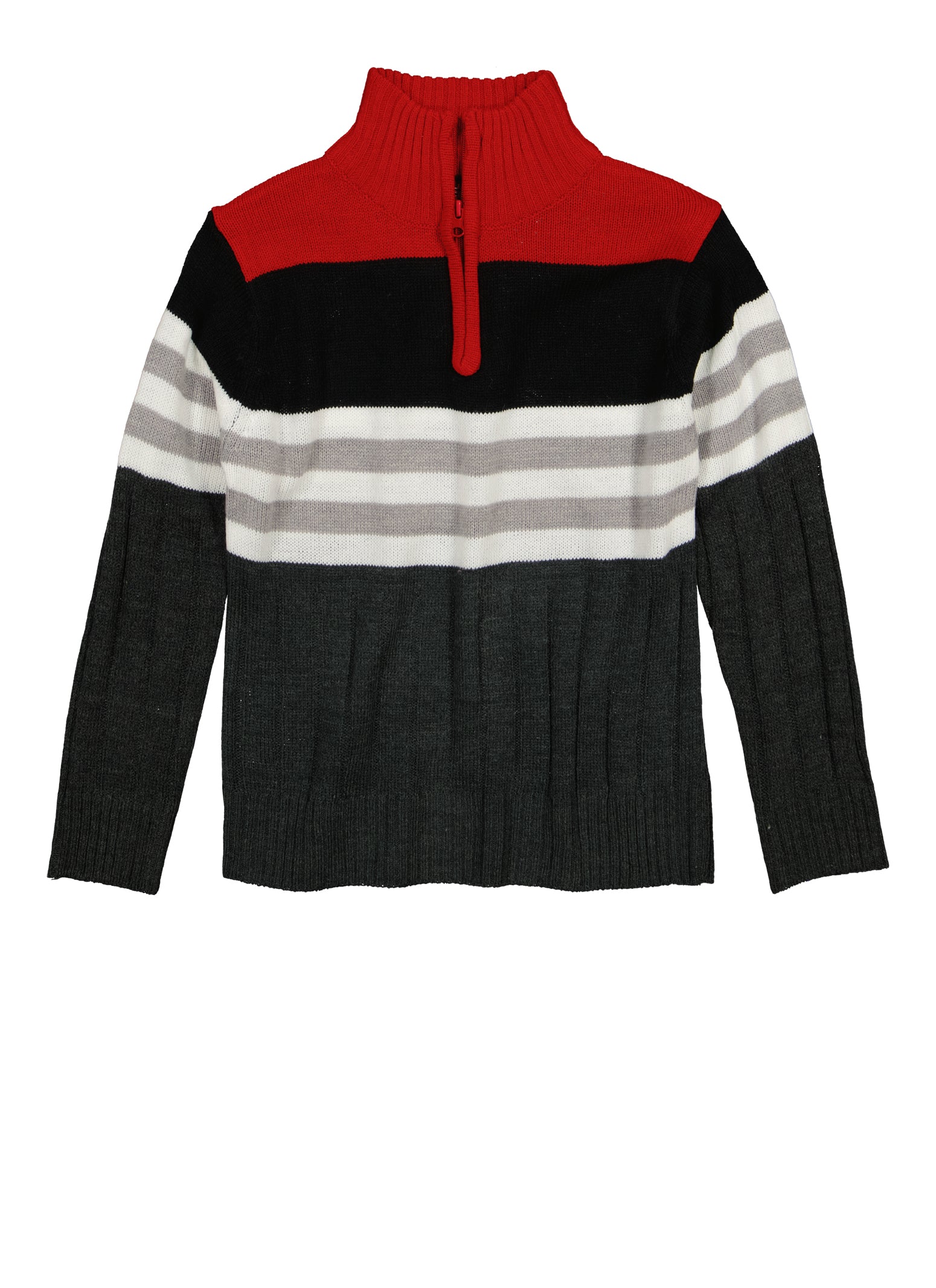 Boys Color Blocked Striped Half Zip Sweater