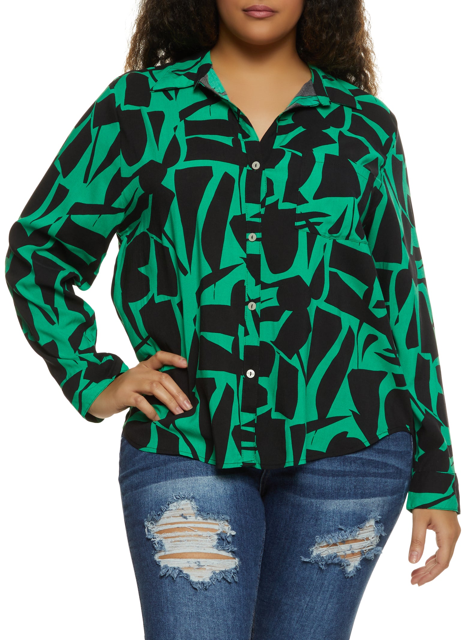 Green and Black Zebra Print Full Sleeves Shirt