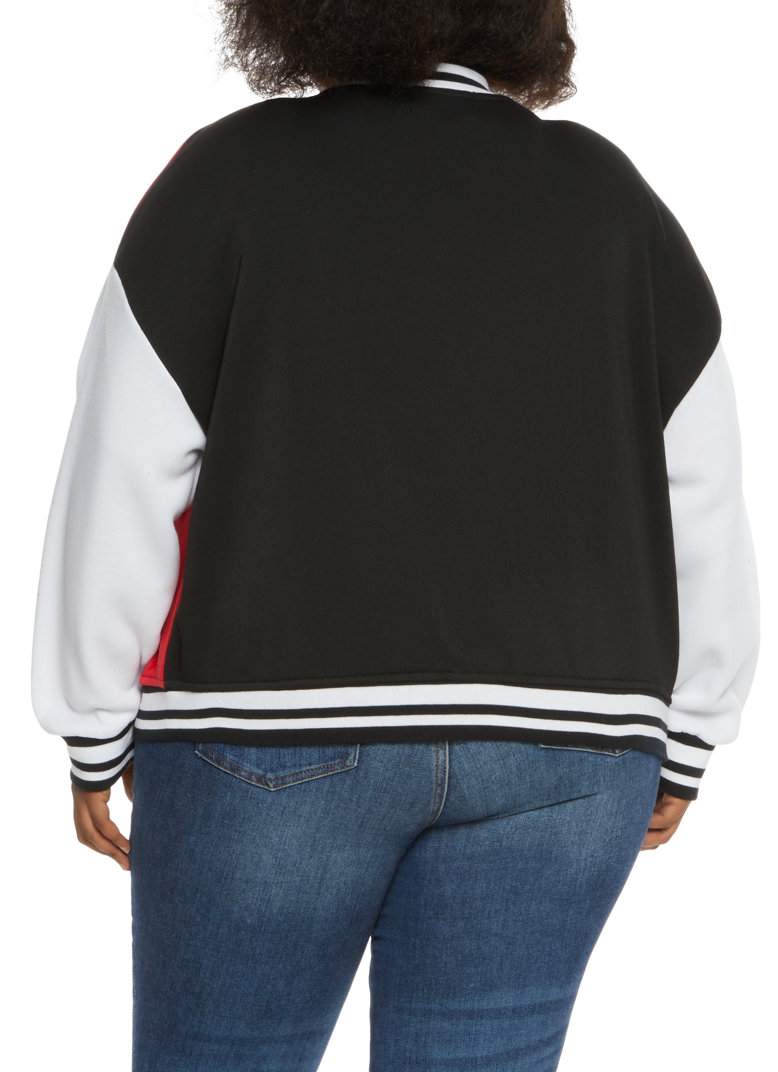 Plus Size Color Block NYC Zip Up Varsity Jacket