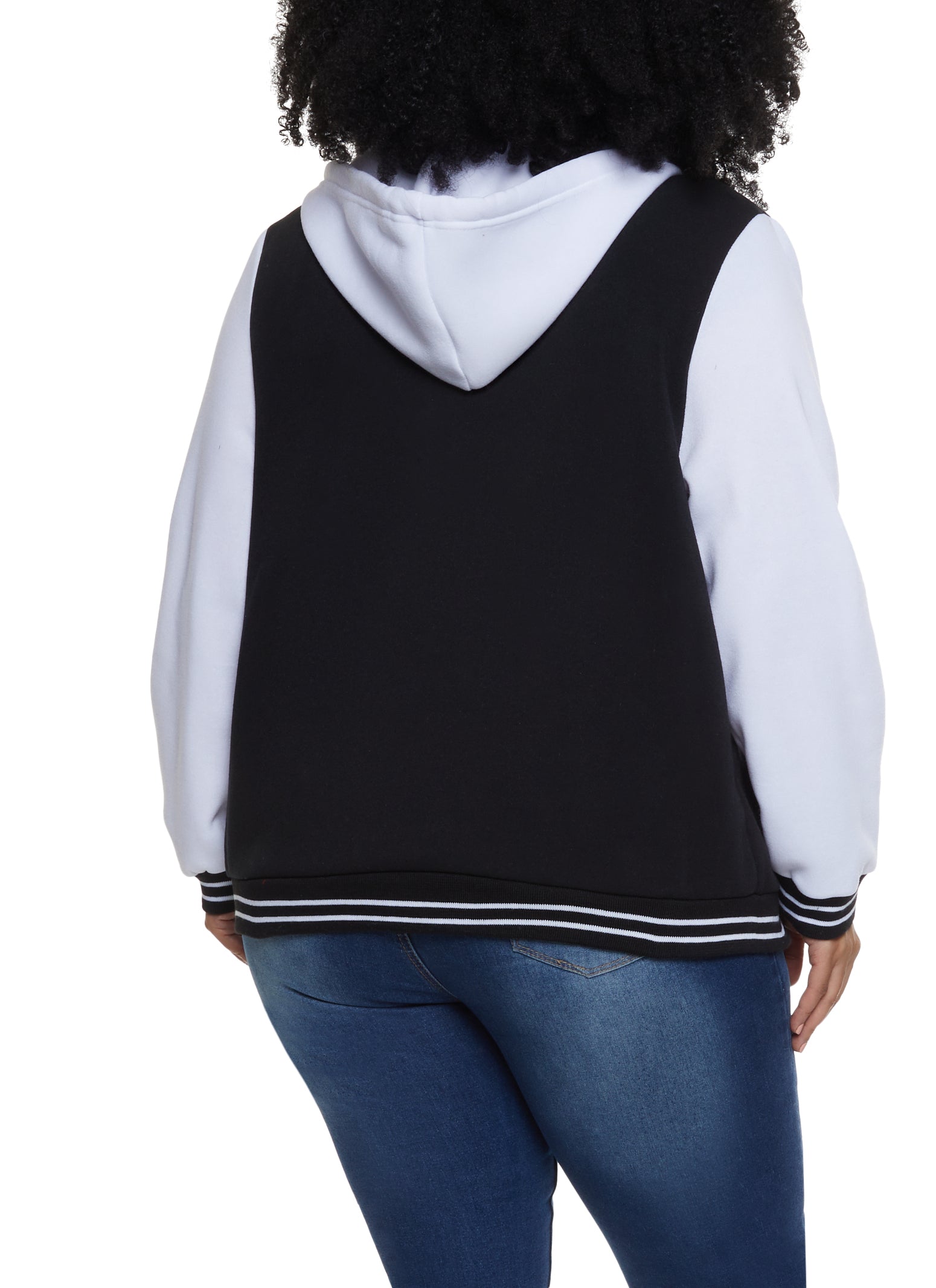 Plus Size Fleece Graphic Hooded Baseball Jacket