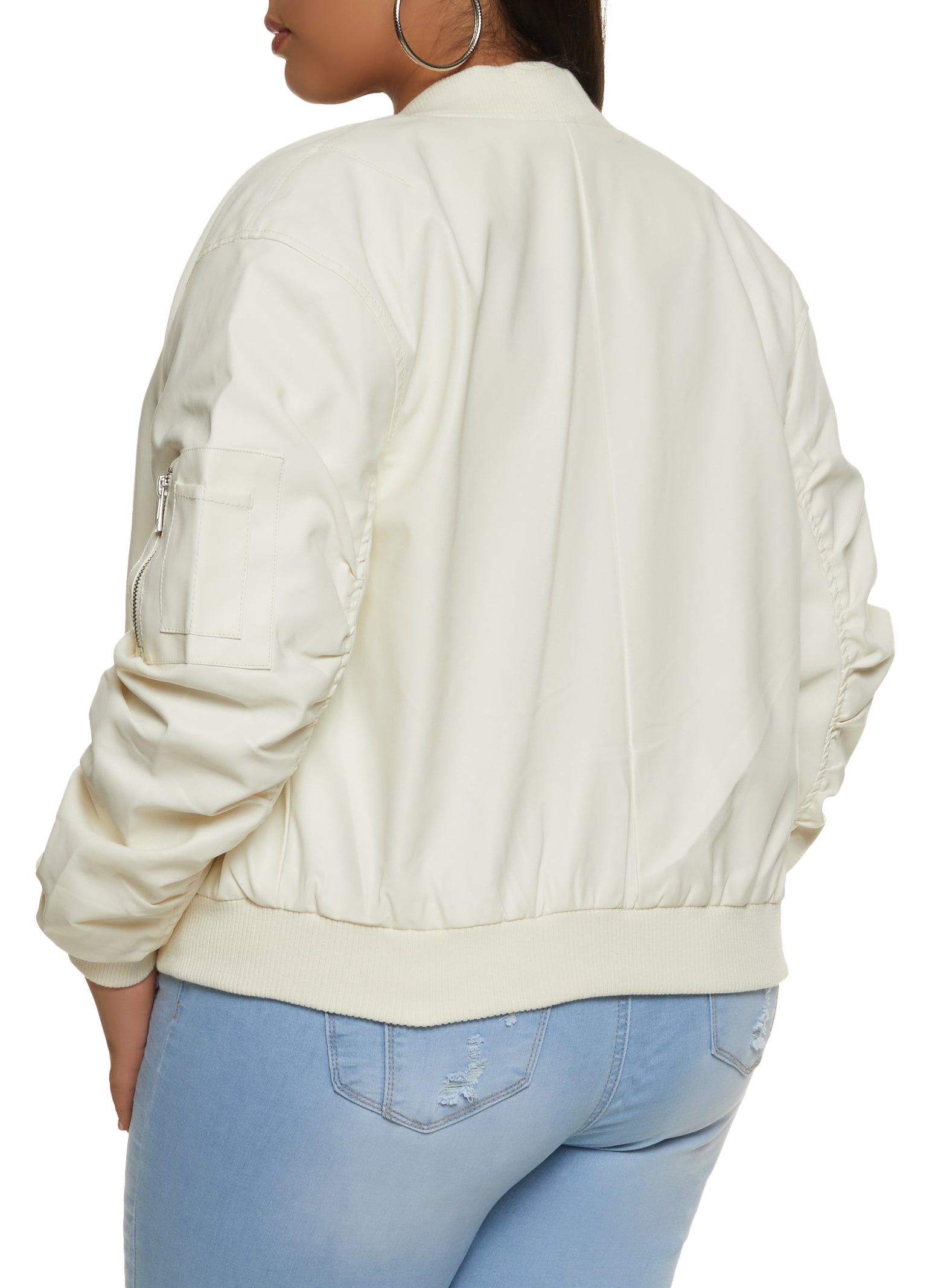 Tall Cream Faux Leather Varsity Bomber Jacket