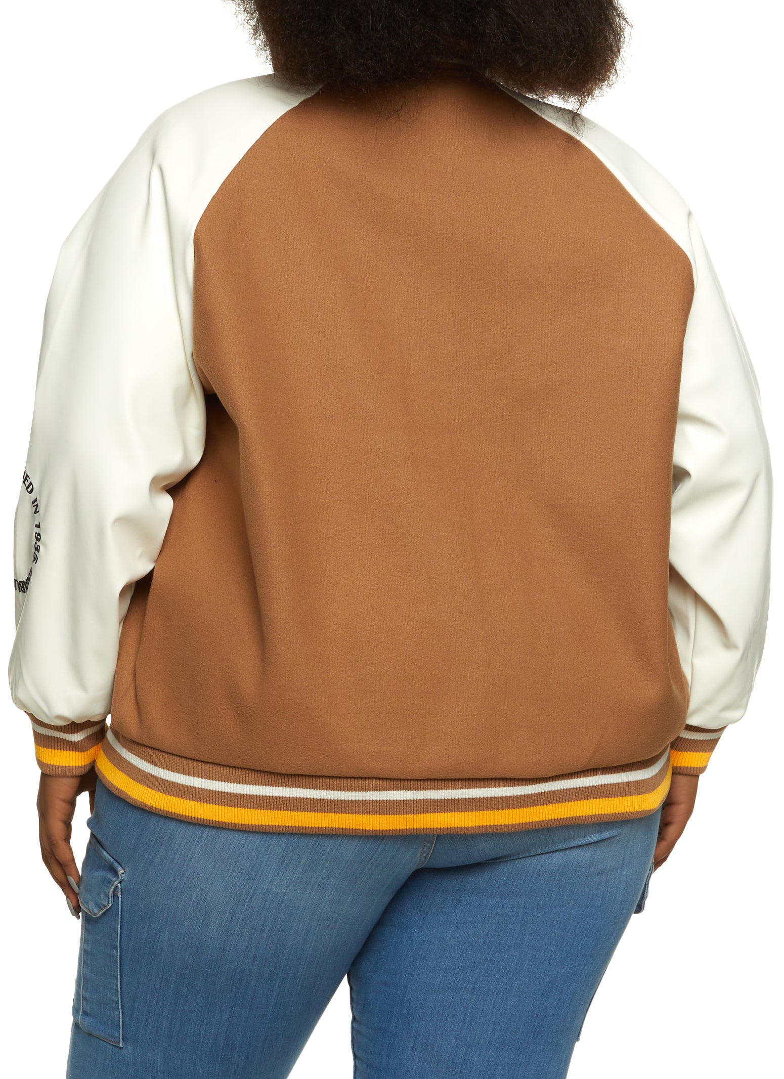 Beige Varsity Jacket with PU sleeves