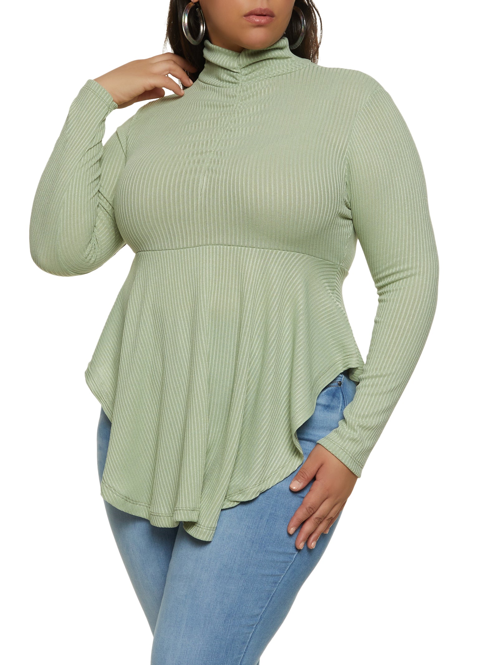 Ruched Turtleneck Top - Green