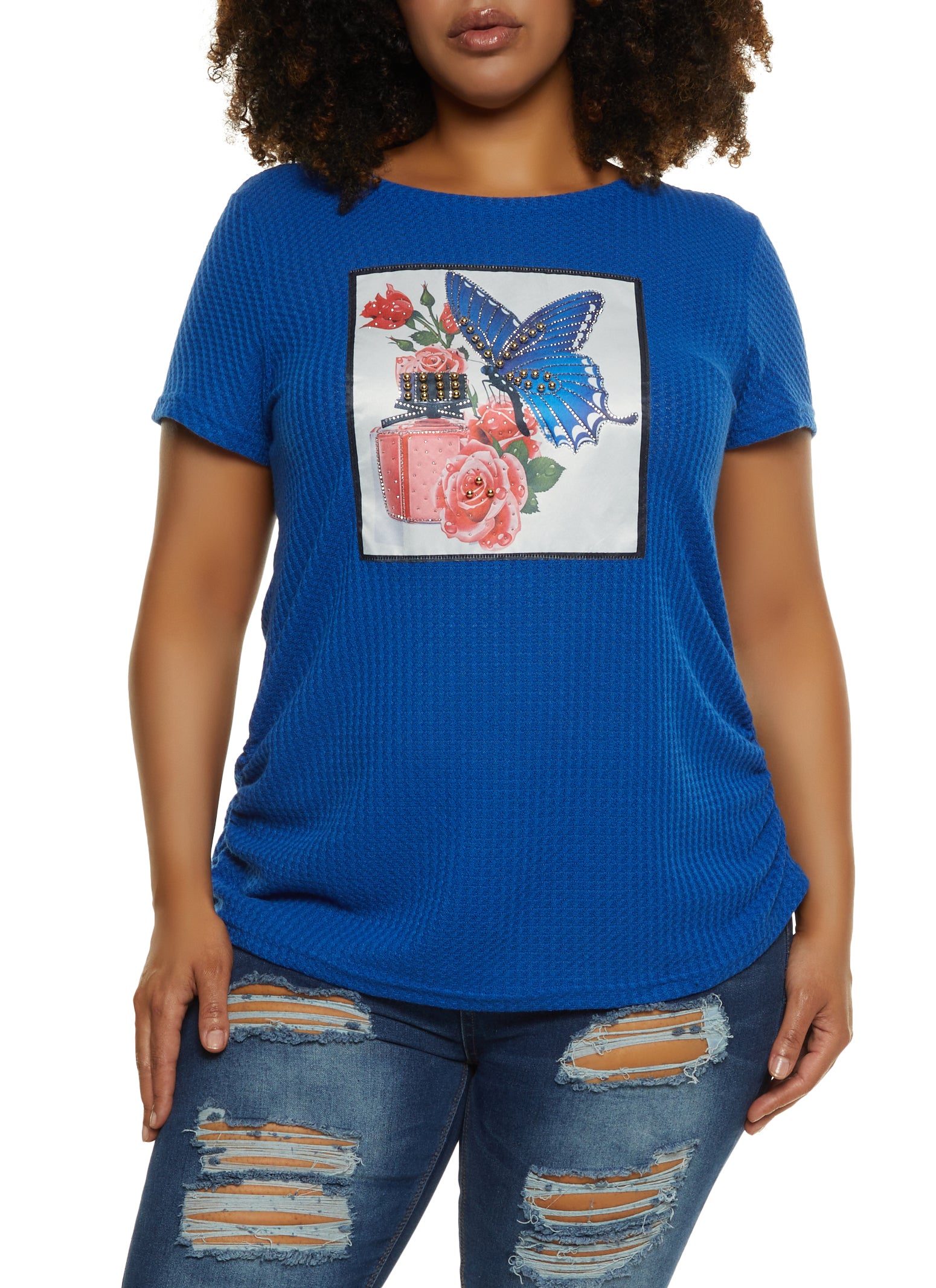 Womens Plus Size Winking Graphic Tee, Royal Blue, Size 2x | Rainbow Shops