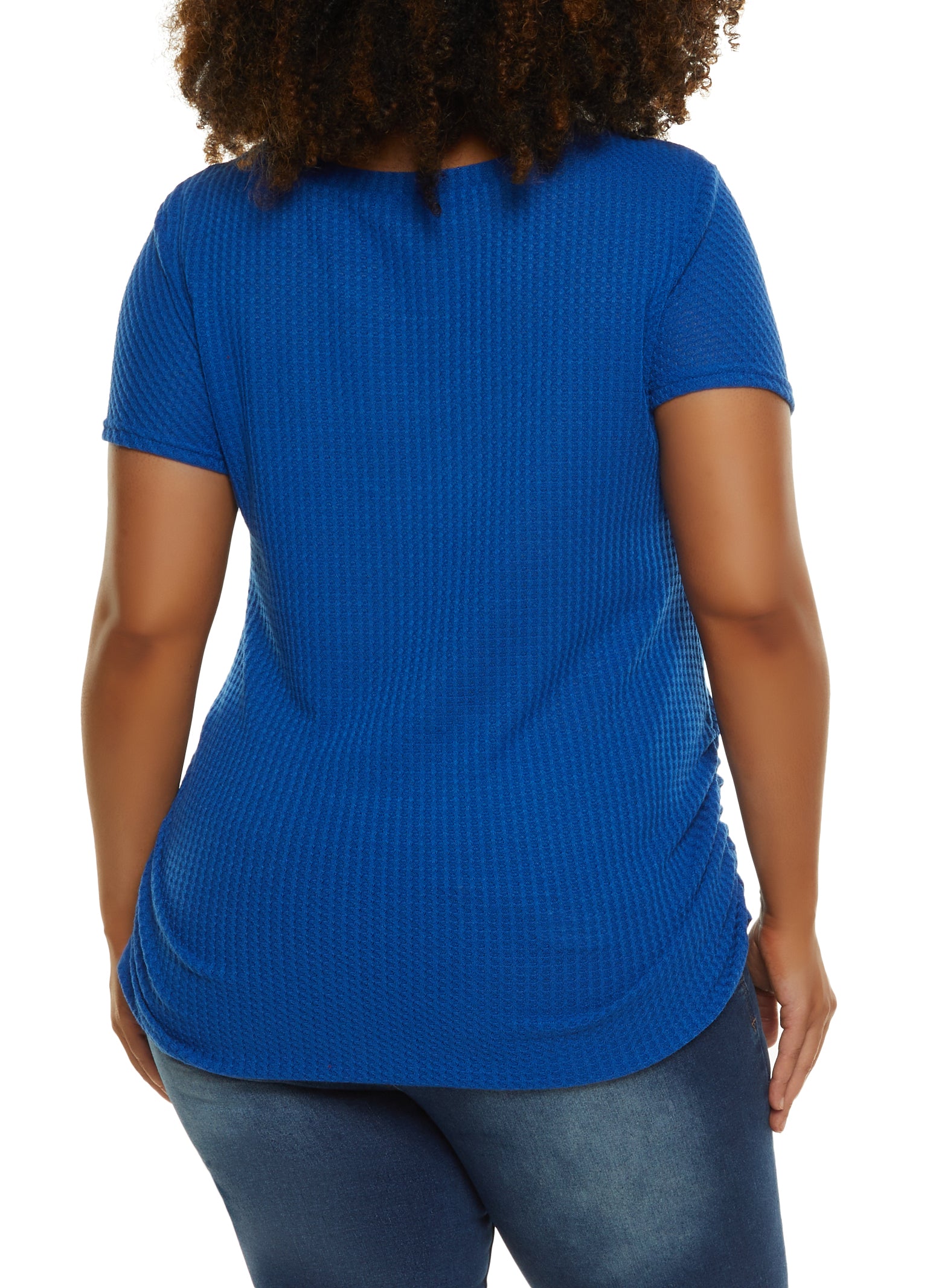 Womens Plus Size Waffle Knit Rhinestone Studded Graphic Tee, Royal Blue, Size 3X | Rainbow Shops