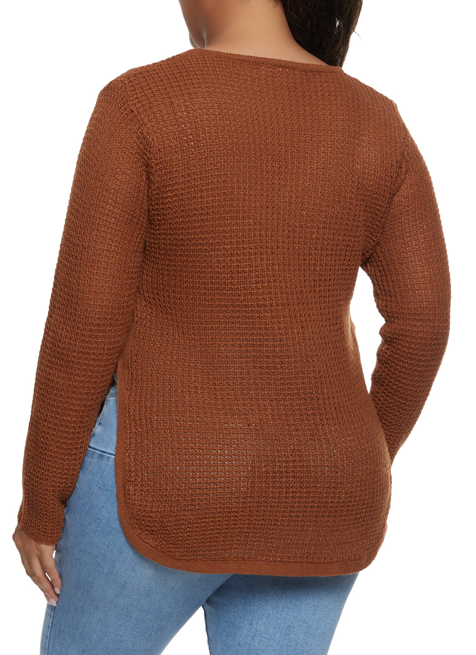 Plus Size Waffle Knit V Neck Top