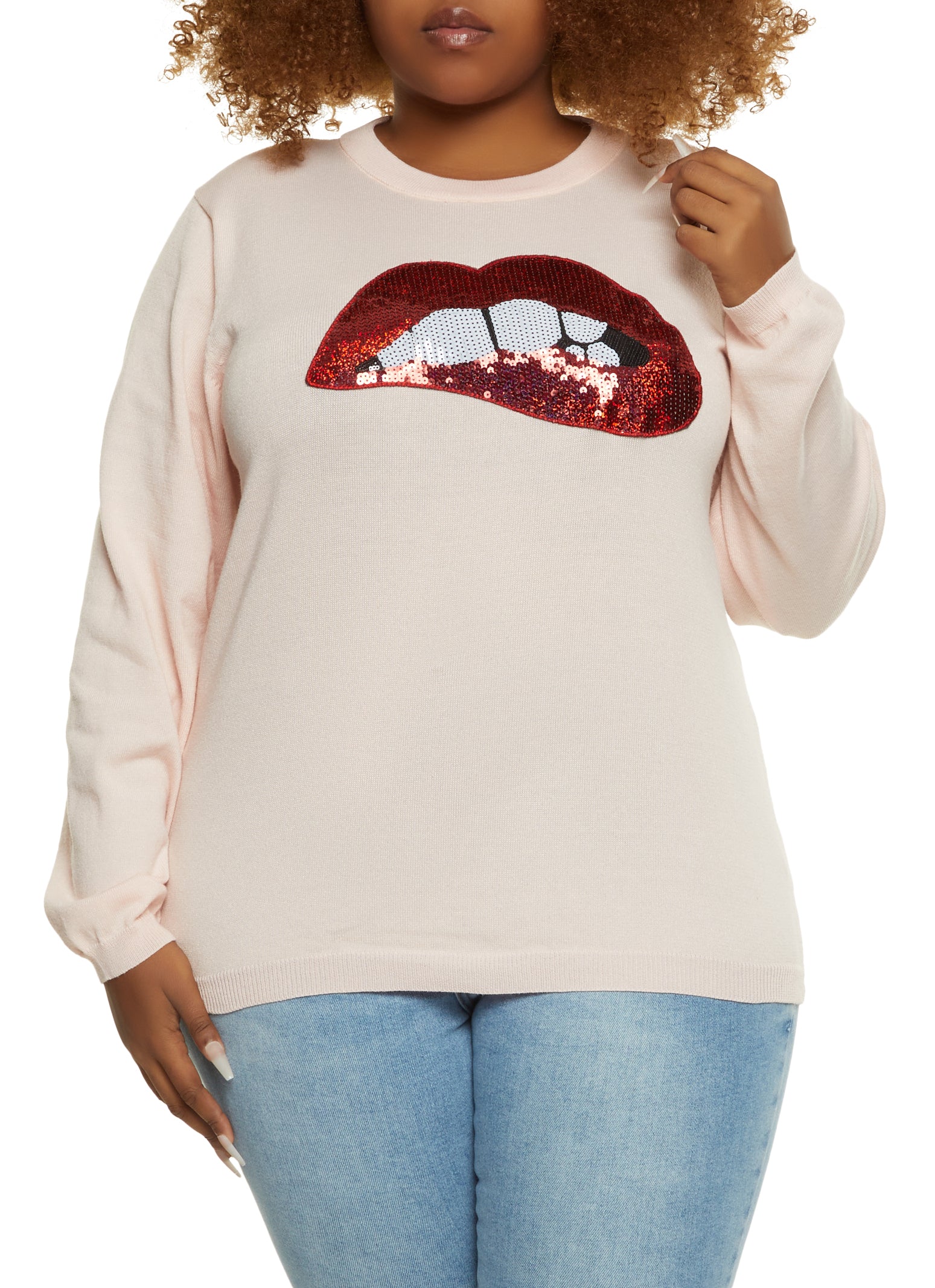 Sequin lip outlet sweatshirt